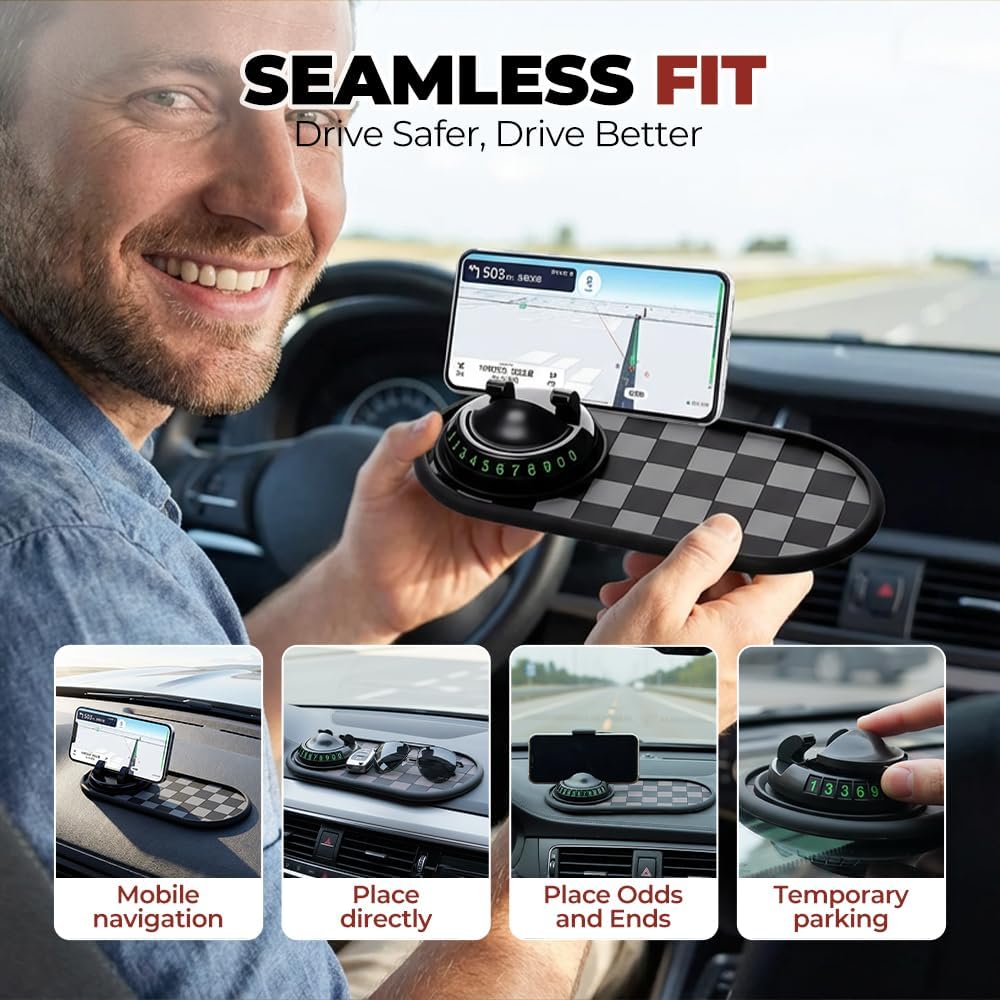 Mobile Phone Bracket Anti-Slip Mat, Multifunction Car Dashboard Mat with Temporary Parking Number, Large Universal Fit Anti-Slip Mat for Phones, Sunglasses and Keys Gadget Style E