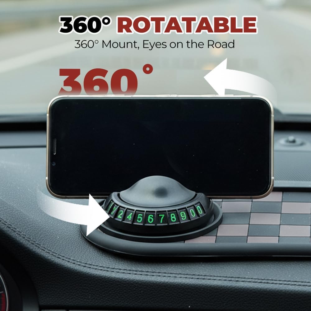 Mobile Phone Bracket Anti-Slip Mat, Multifunction Car Dashboard Mat with Temporary Parking Number, Large Universal Fit Anti-Slip Mat for Phones, Sunglasses and Keys Gadget Style E