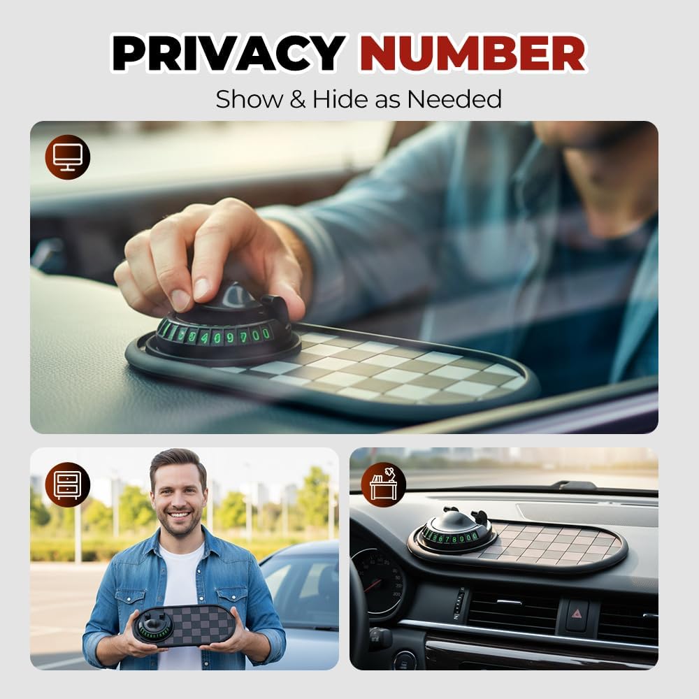 Mobile Phone Bracket Anti-Slip Mat, Multifunction Car Dashboard Mat with Temporary Parking Number, Large Universal Fit Anti-Slip Mat for Phones, Sunglasses and Keys Gadget Style E