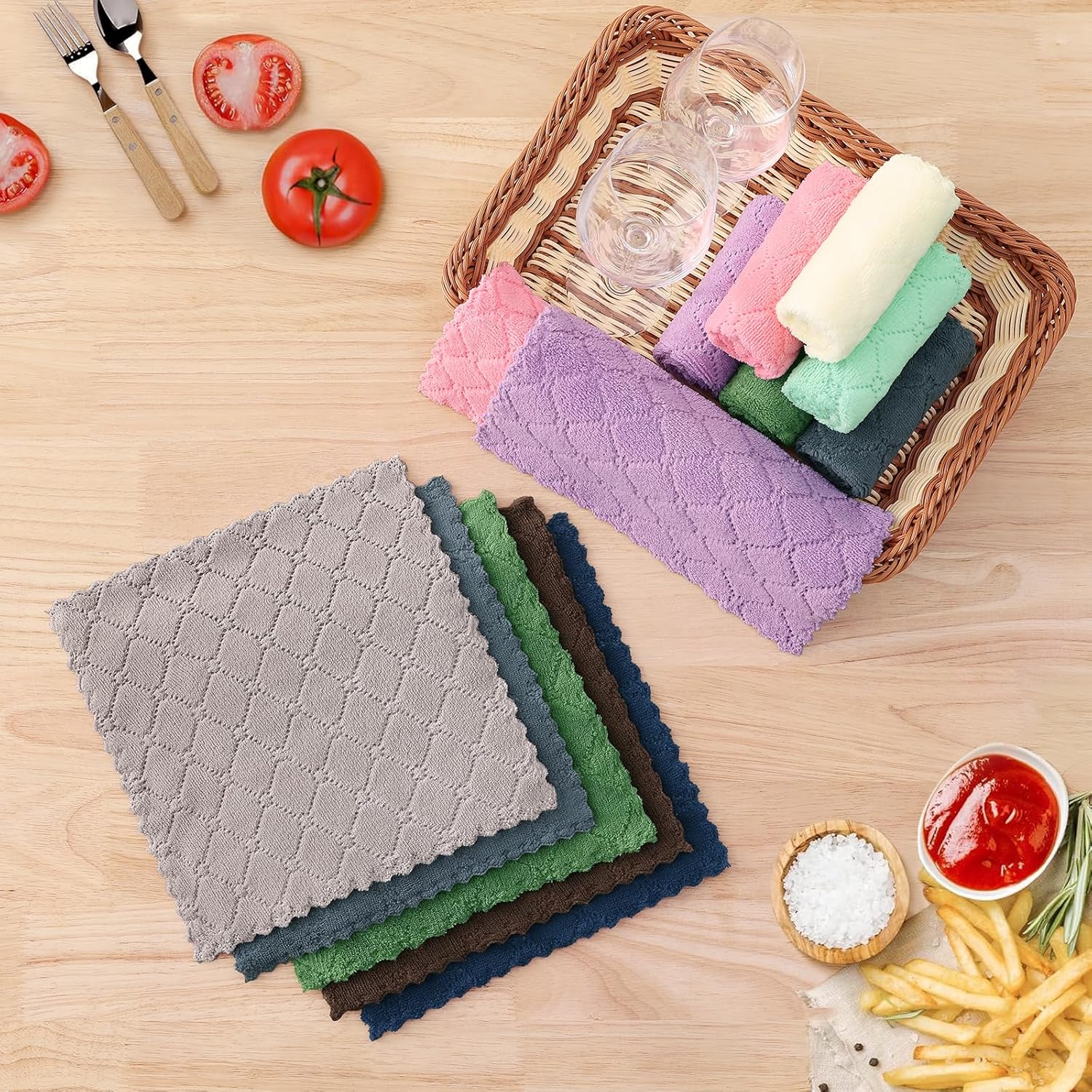 Homaxy 12 Pack Kitchen Dish Cloths 10 x 10 Inches, Grey Kitchen Towels and Dishcloths Set, 12 x 12 and 13 x 28 Inches White & Black