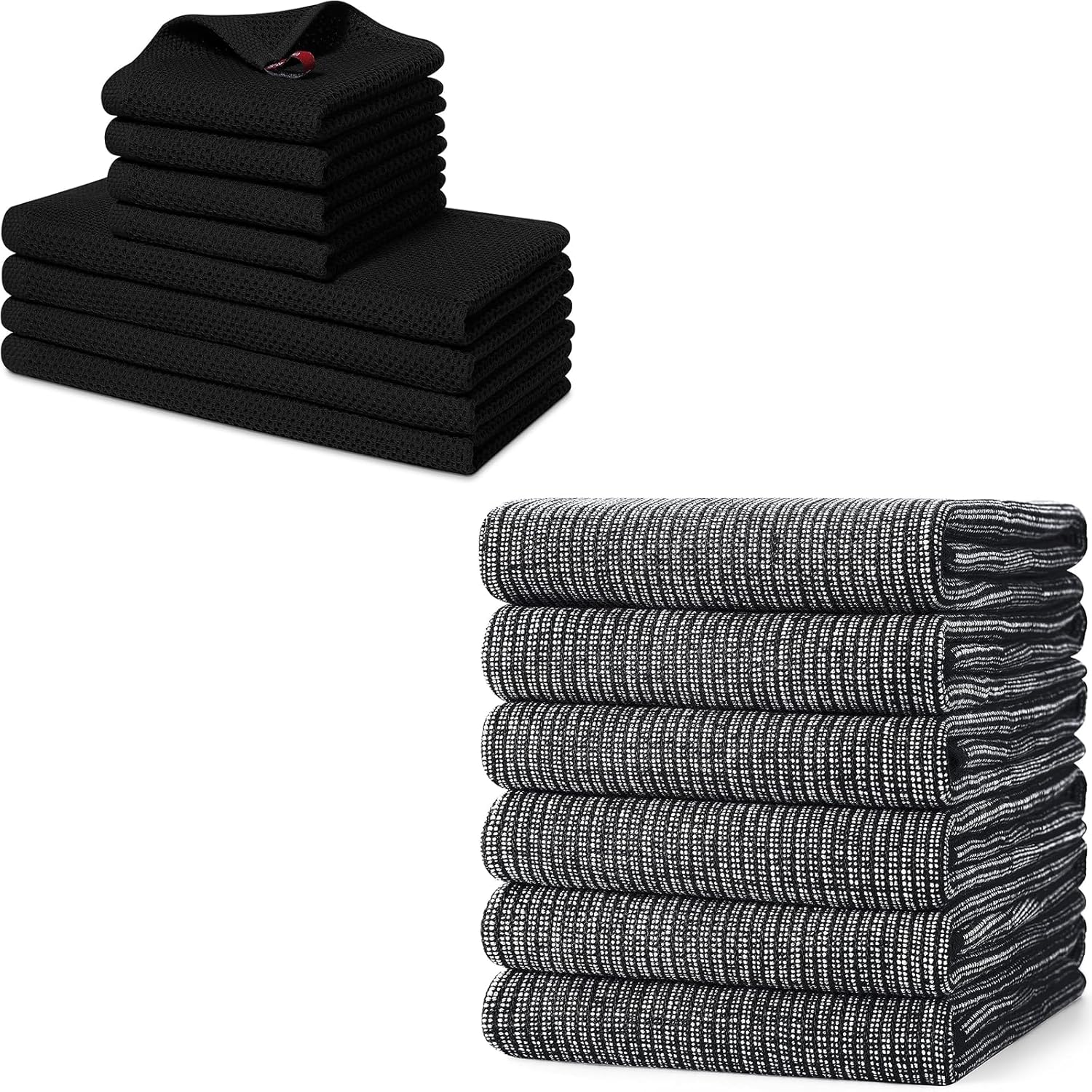 Homaxy Set of 8 Bulk Kitchen Towels Set, 12 x 12 Inches and 13 x 28 Inches, and Large Cotton Kitchen Hand Towels 18”x 28”, 6 Pack , Flat and Terry Dish Towels