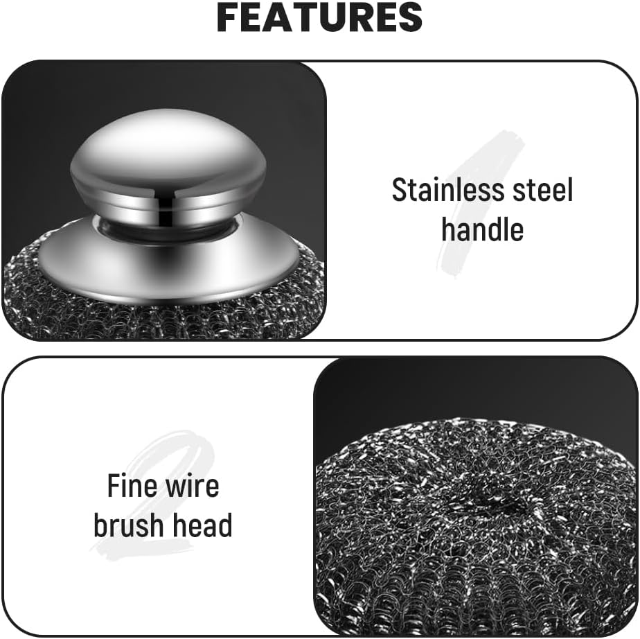 Steel Wool Scrubber with Handle, Upgrade Heavy Duty Stainless Steel Dish Scrubber for Cleaning Dishes, Iron Pots, Stoves, Kitchen Sink 2 pcs