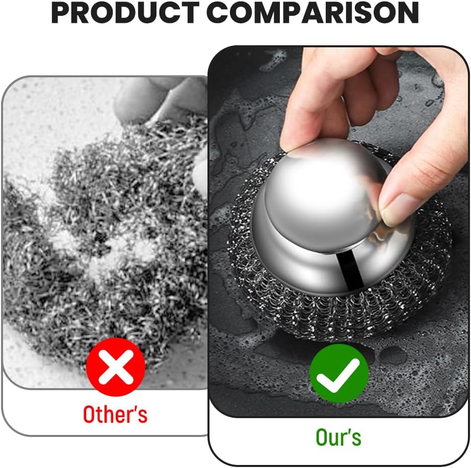 Steel Wool Scrubber with Handle, Upgrade Heavy Duty Stainless Steel Dish Scrubber for Cleaning Dishes, Iron Pots, Stoves, Kitchen Sink 2 pcs