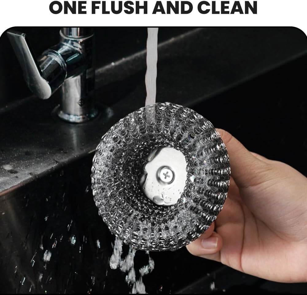 Steel Wool Scrubber with Handle, Upgrade Heavy Duty Stainless Steel Dish Scrubber for Cleaning Dishes, Iron Pots, Stoves, Kitchen Sink 2 pcs