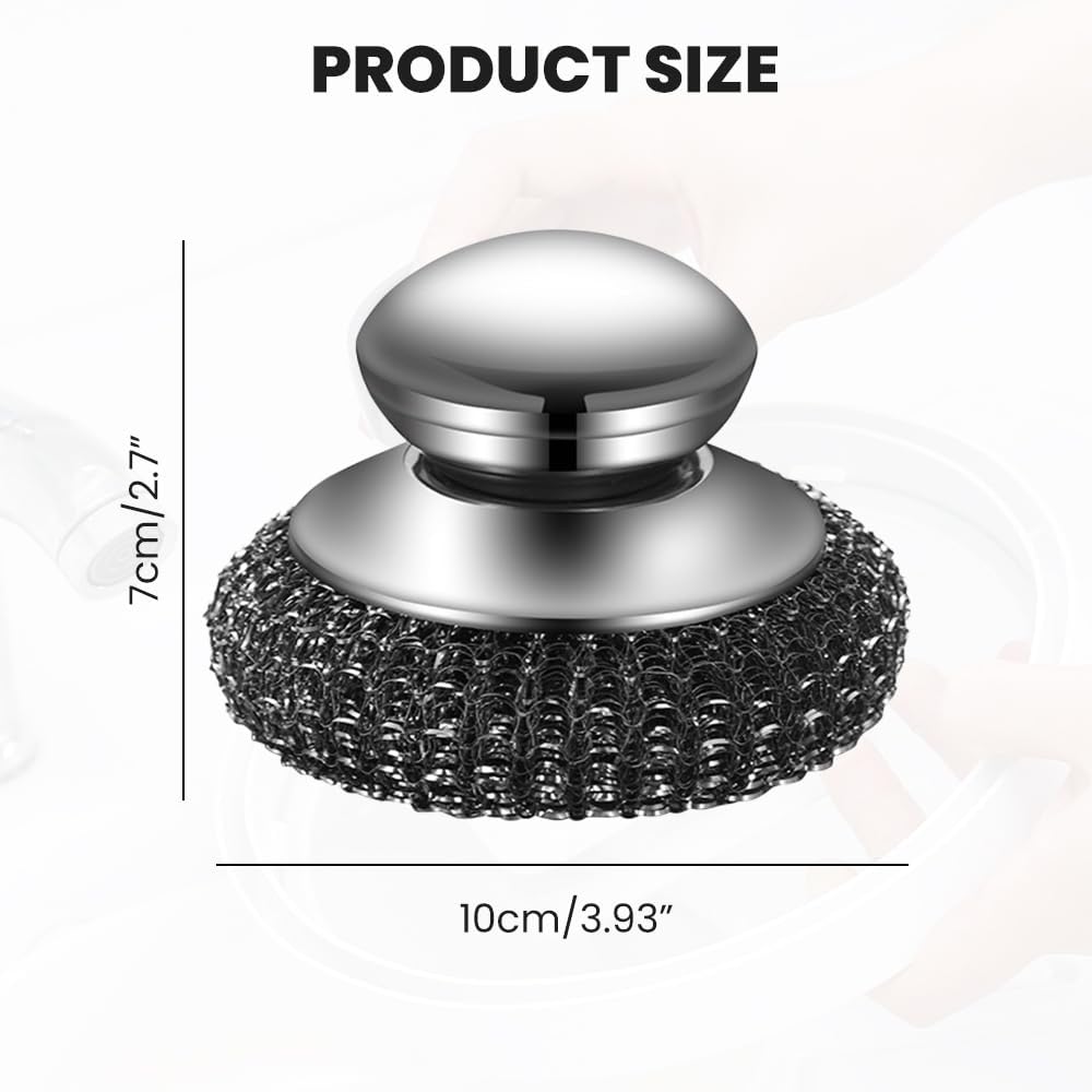 Steel Wool Scrubber with Handle, Upgrade Heavy Duty Stainless Steel Dish Scrubber for Cleaning Dishes, Iron Pots, Stoves, Kitchen Sink 2 pcs