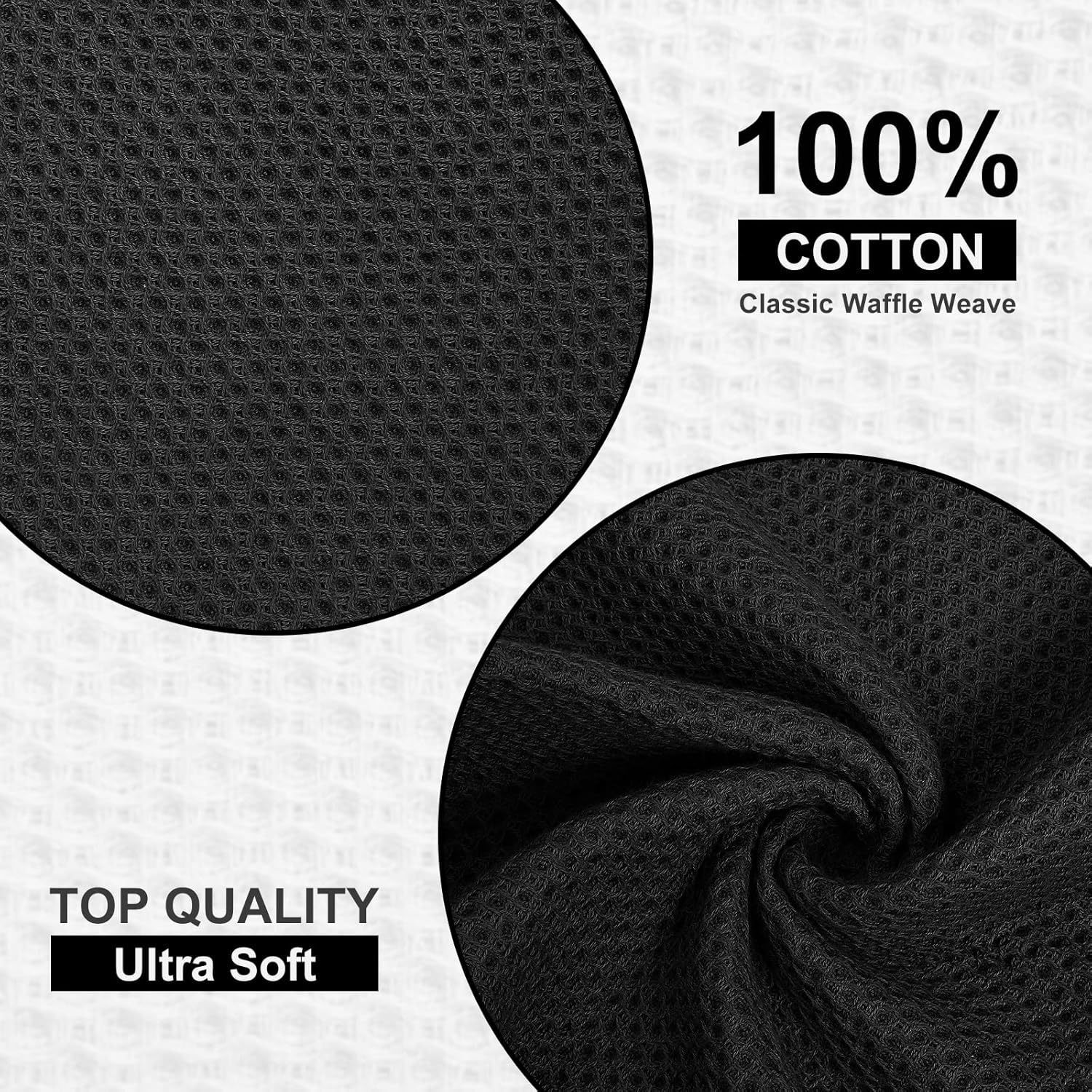 Homaxy 100% Cotton Dish Cloths, 8 Pack - 12 x 12 Inches, Black and Flat and Terry Dish Towels 18”x 28”, 6 Pack , Large Cotton Kitchen Hand Towels