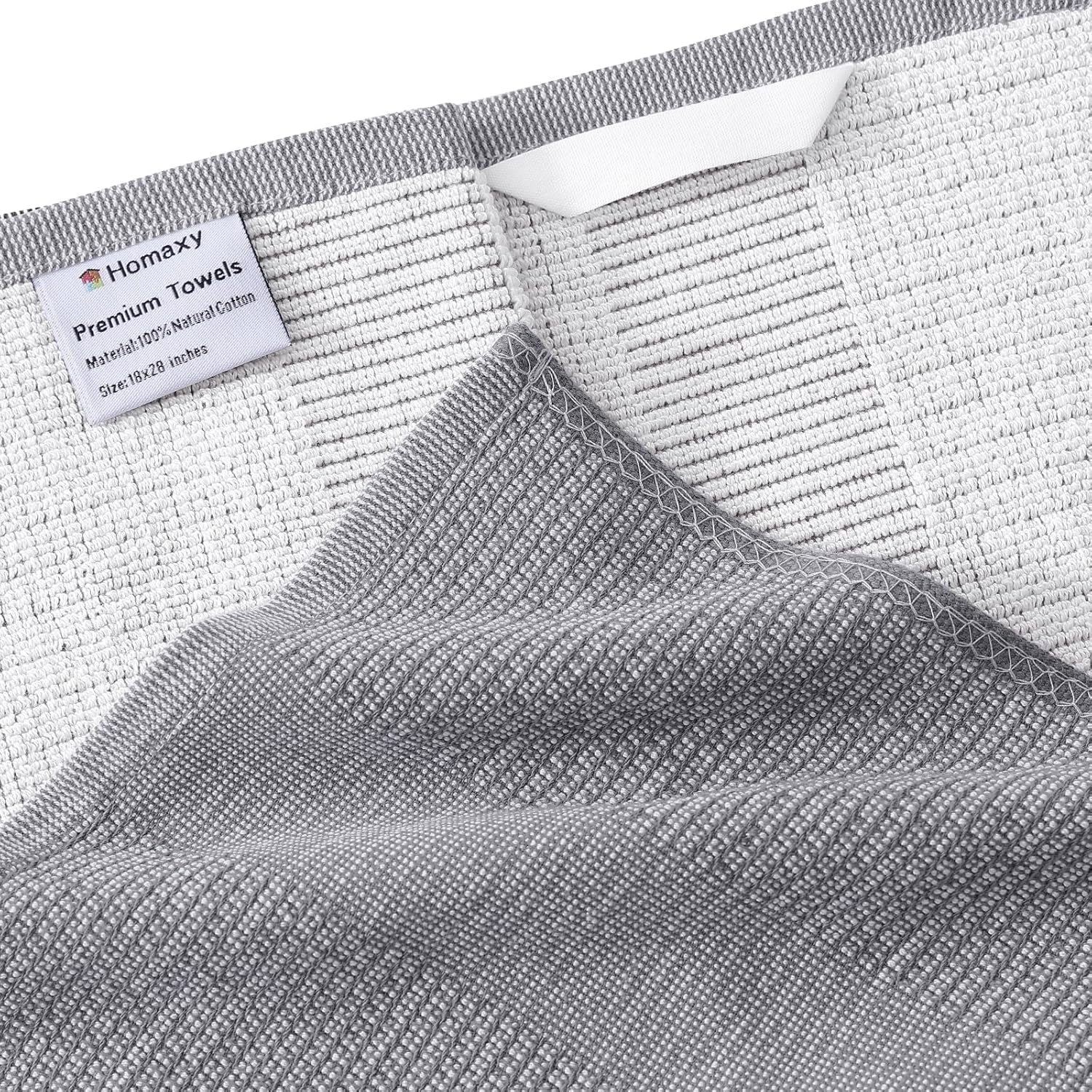 Homaxy Kitchen Towels and Dishcloths Set, 12 x 12 Inches and 18 x 28 Inches, Set of 12 Bulk Cotton Kitchen Towels Set, Ultra Soft Absorbent Dish Towels for Washing Dishes, Grey & White