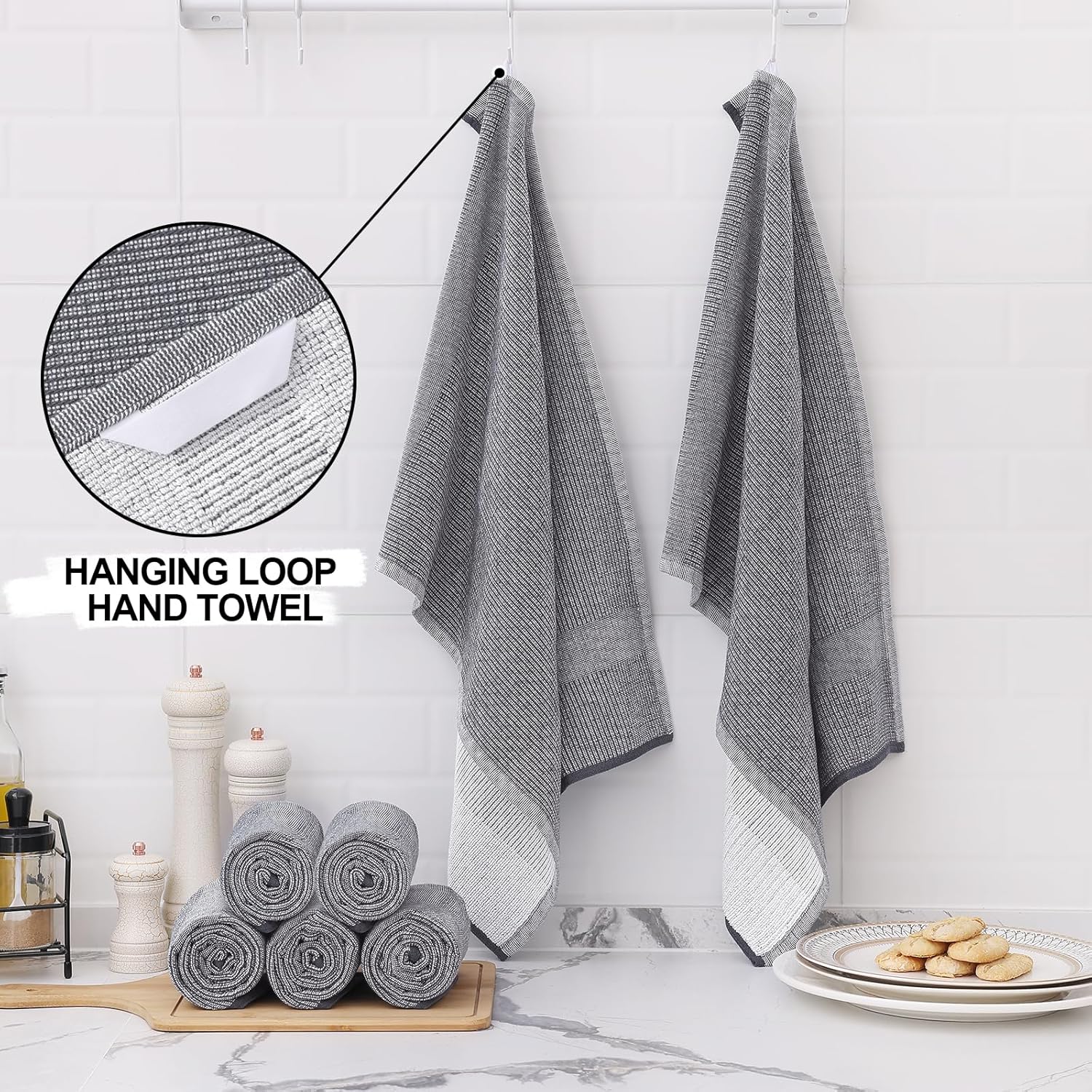 Homaxy Kitchen Towels and Dishcloths Set, 12 x 12 Inches and 18 x 28 Inches, Set of 12 Bulk Cotton Kitchen Towels Set, Ultra Soft Absorbent Dish Towels for Washing Dishes, Grey & Dark Grey