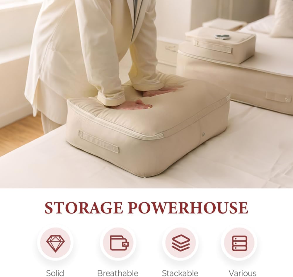 2026 New 3-Layer Ultra Space Saving Self Compression Organizer, Multifunctional Comforter Storage Bag for Comforters, Clothes, Blankets, Home Organization Must Haves Gery, Large