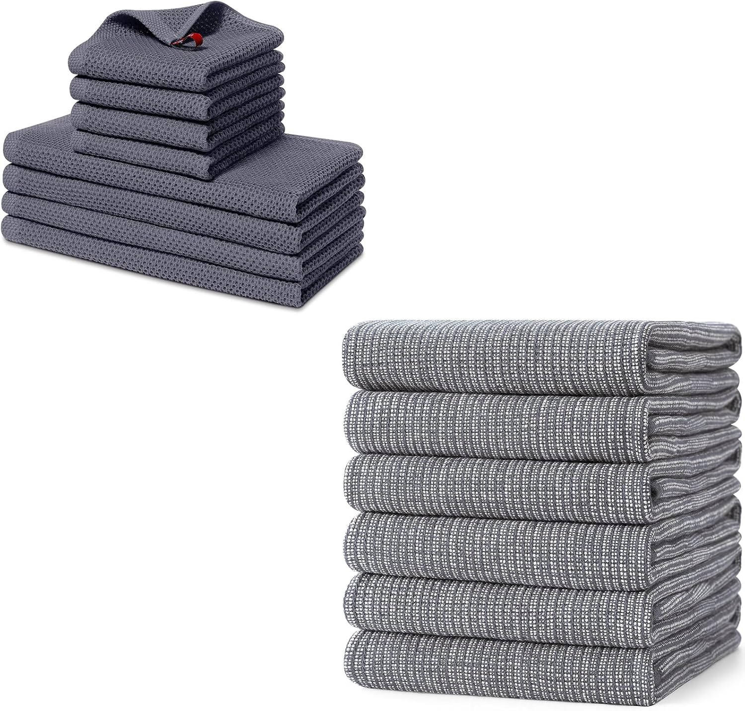 Homaxy Set of 8 Bulk Kitchen Towels Set, 12 x 12 Inches and 13 x 28 Inches, and Large Cotton Kitchen Hand Towels 18”x 28”, 6 Pack , Flat and Terry Dish Towels