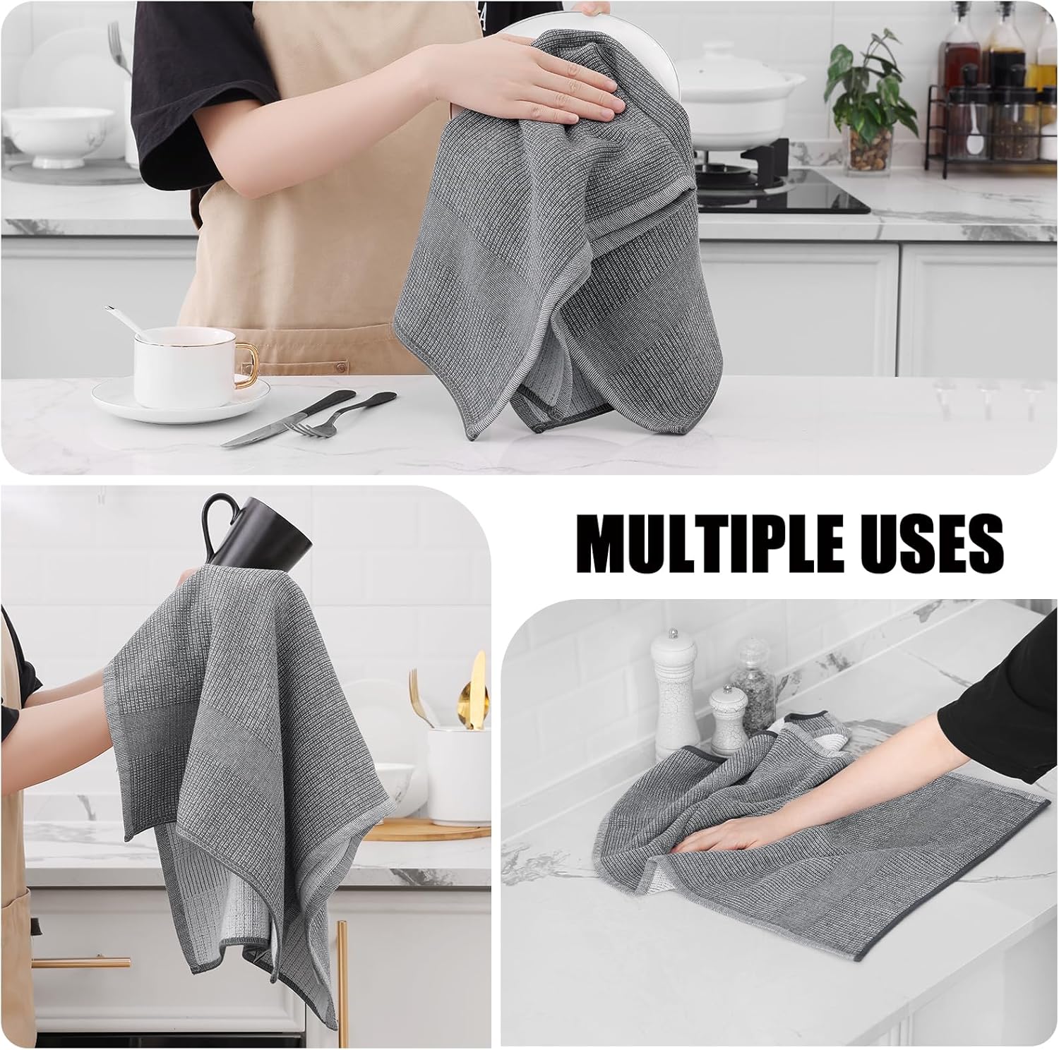 Homaxy Set of 8 Bulk Kitchen Towels Set, 12 x 12 Inches and 13 x 28 Inches, and Large Cotton Kitchen Hand Towels 18”x 28”, 6 Pack , Flat and Terry Dish Towels