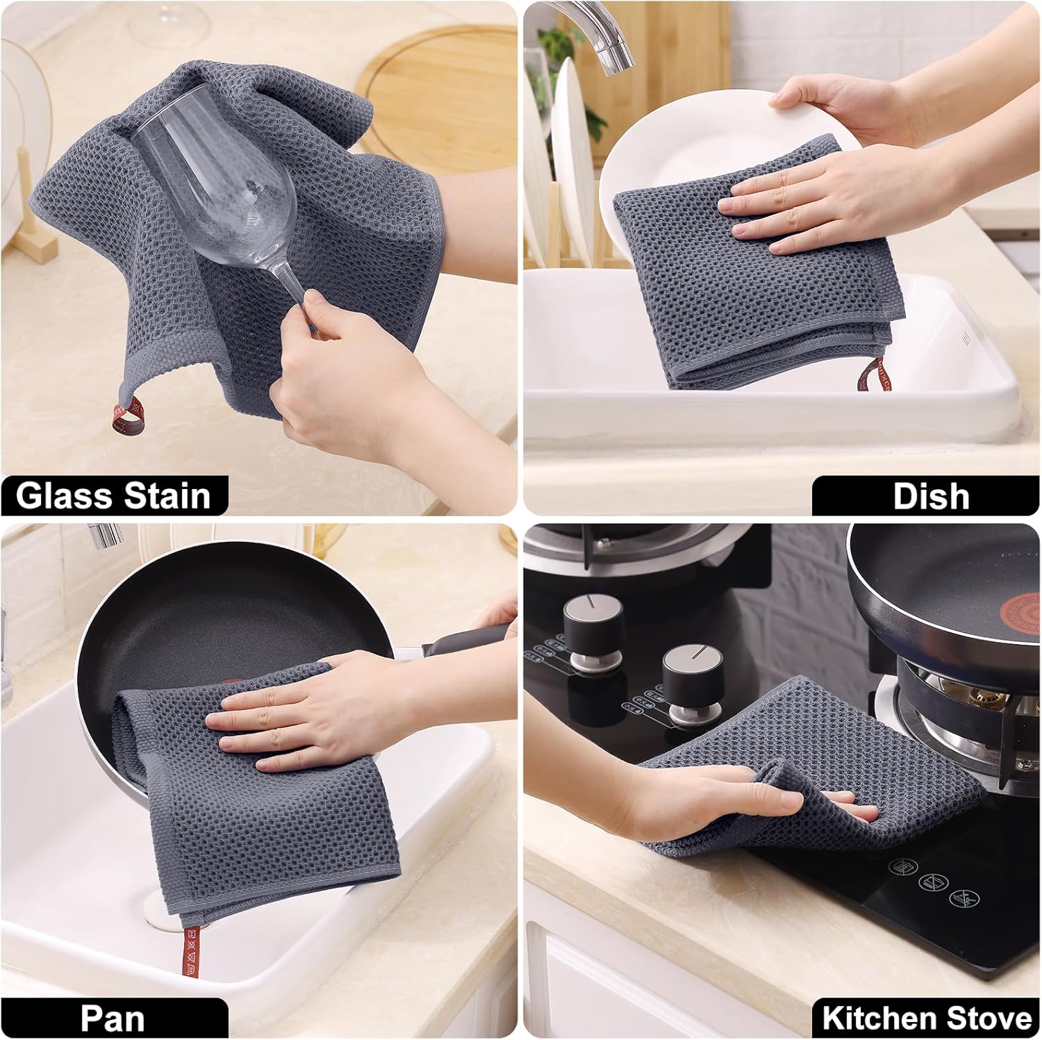 Homaxy Set of 8 Bulk Kitchen Towels Set, 12 x 12 Inches and 13 x 28 Inches, and Large Cotton Kitchen Hand Towels 18”x 28”, 6 Pack , Flat and Terry Dish Towels