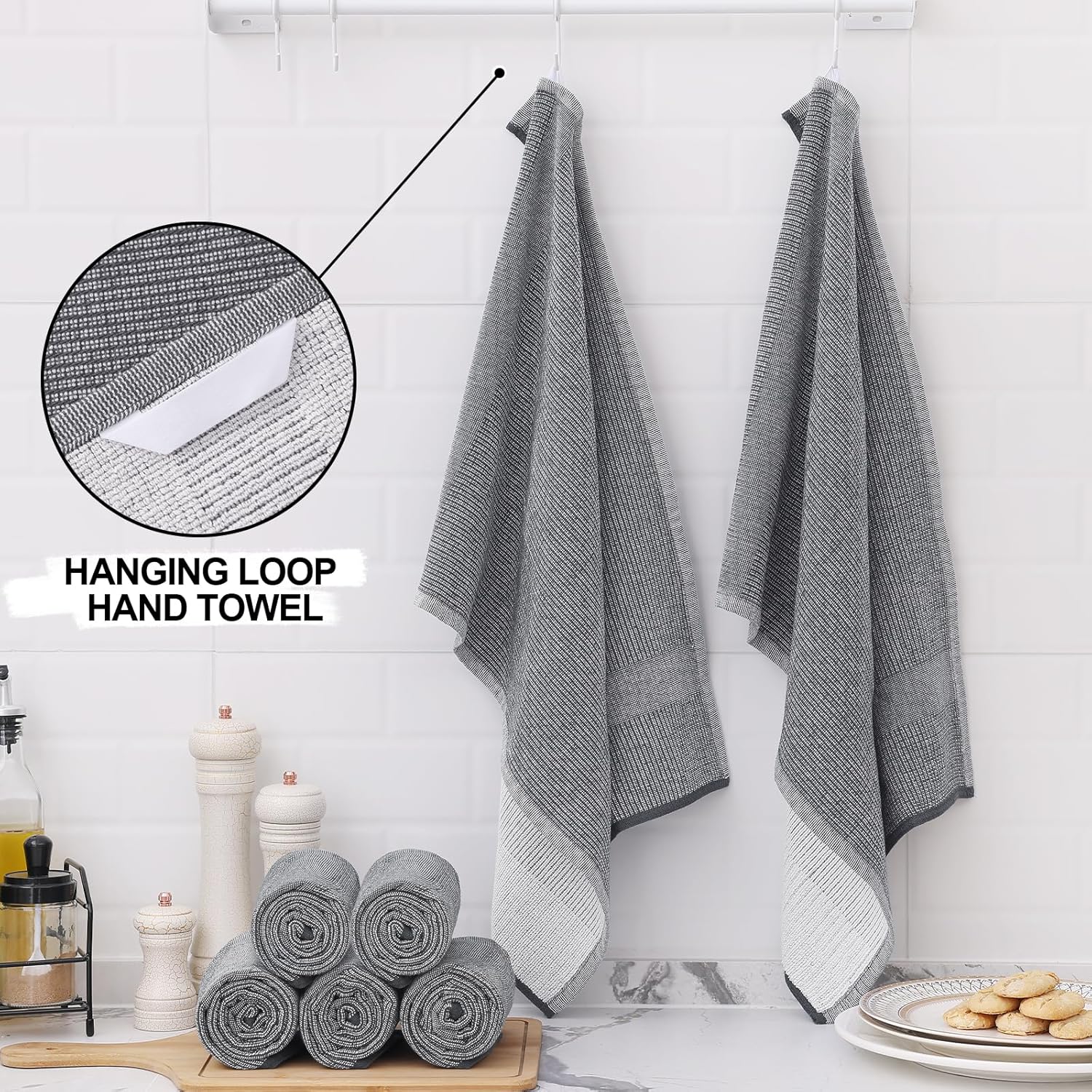 Homaxy Set of 8 Bulk Kitchen Towels Set, 12 x 12 Inches and 13 x 28 Inches, and Large Cotton Kitchen Hand Towels 18”x 28”, 6 Pack , Flat and Terry Dish Towels