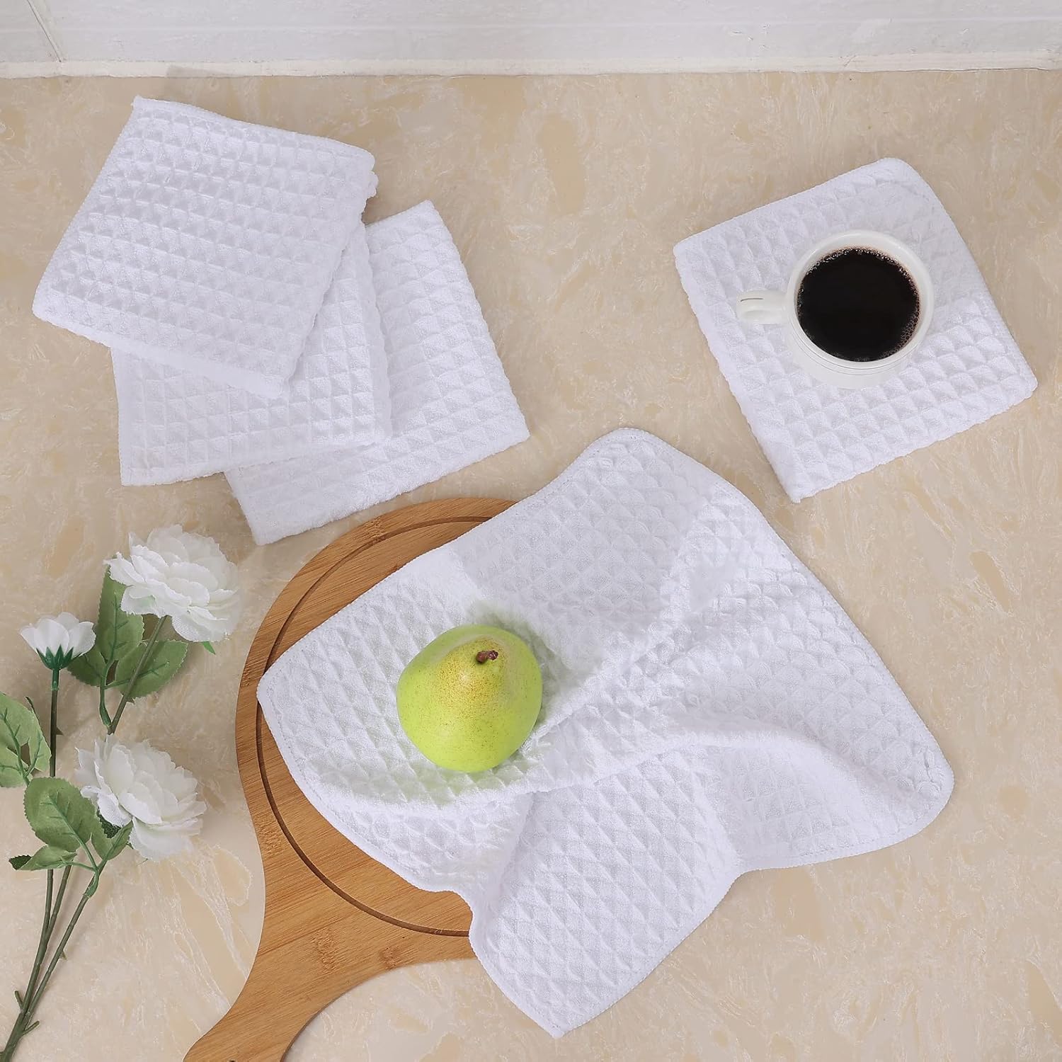 Homaxy Kitchen Towels Set, 13 x 28 inches and12 x 12 Inches, Set of 10 Bulk Cotton Kitchen Towels Set, Ultra Soft Absorbent Dish Towels for Washing Dishes, Navy Blue & White