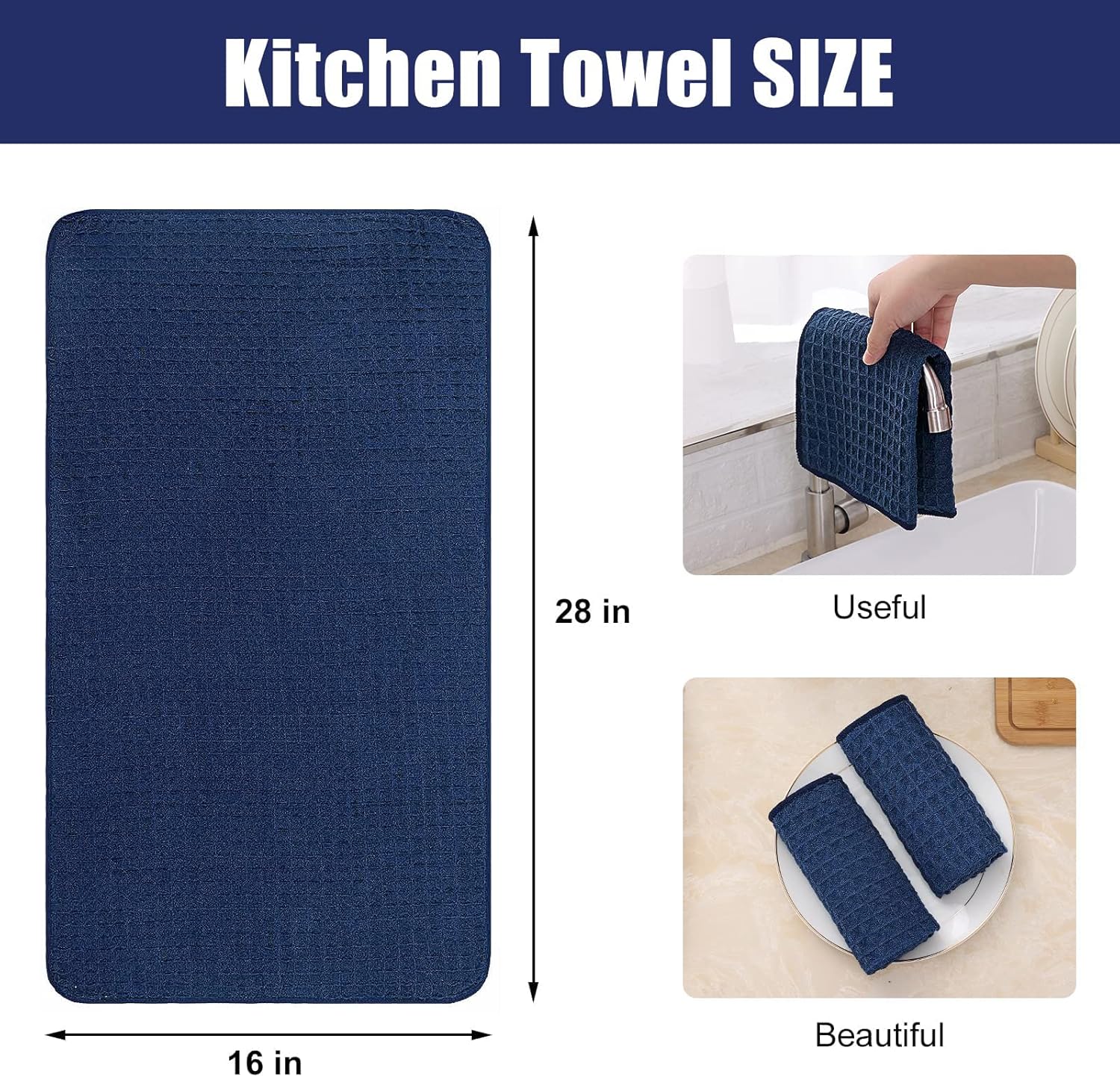 Homaxy Kitchen Towels Set, 16 x 28 Inches and 13 x 28 inches, Set of 8 Bulk Cotton Kitchen Towels Set, Ultra Soft Absorbent Dish Towels for Washing Dishes, Navy Blue