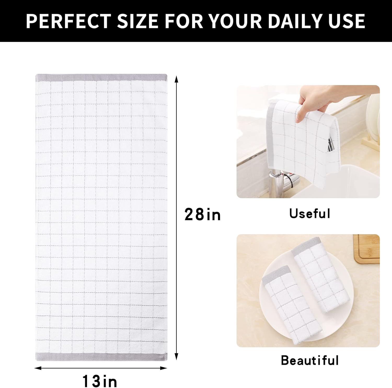 Homaxy 10-Pack Cotton Kitchen Towels Set, 12 x 12 Inches and 13 x 28 Inches, White, Ultra Soft Absorbent Dish Towels for Washing Dishes, Waffle Weave, Lint-Free, Machine Washable