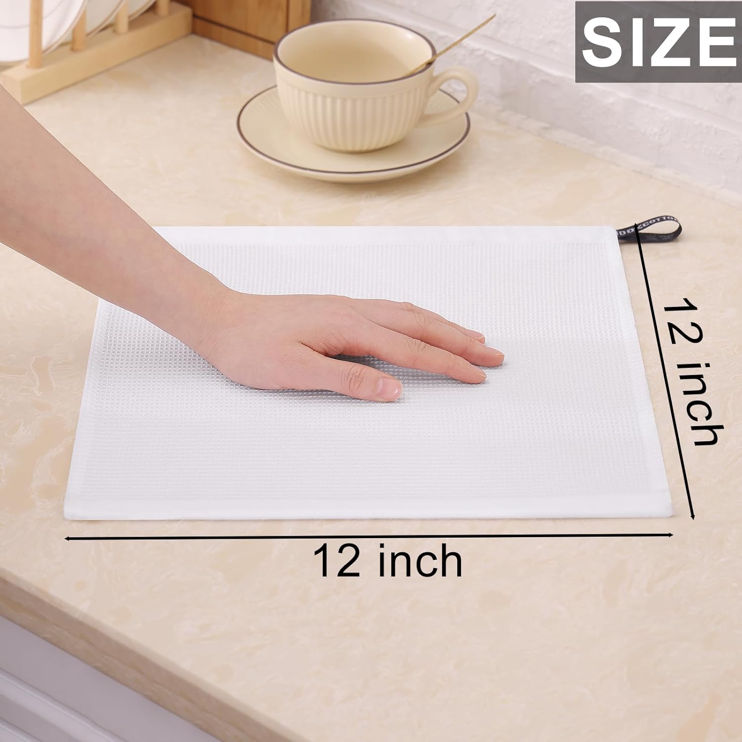 Homaxy 10-Pack Cotton Kitchen Towels Set, 12 x 12 Inches and 13 x 28 Inches, White, Ultra Soft Absorbent Dish Towels for Washing Dishes, Waffle Weave, Lint-Free, Machine Washable