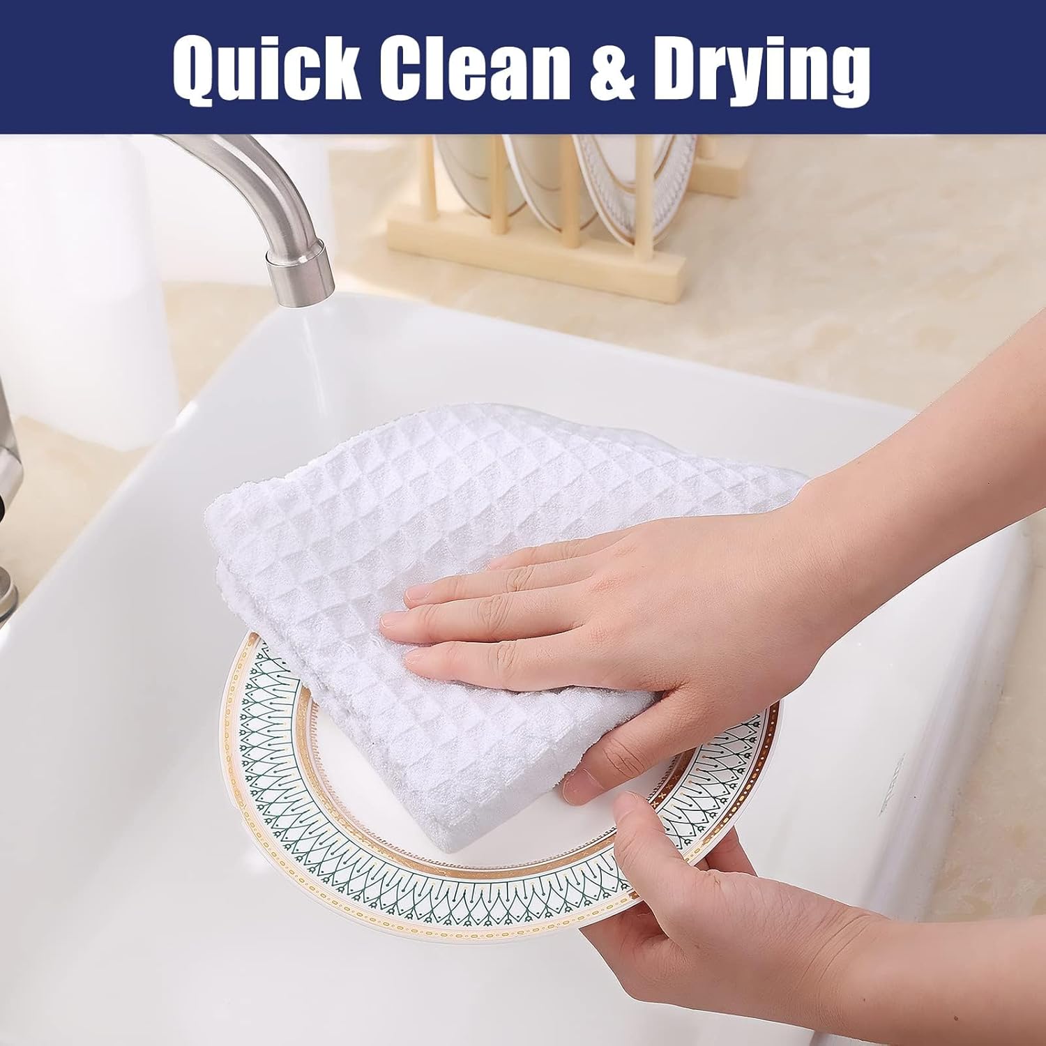 Homaxy Kitchen Towels, 16 x 28 Inches and 13 x 28 Inches, Set of 10 Bulk Cotton Kitchen Towels Set, Ultra Soft Absorbent Dish Towels for Washing Dishes, White