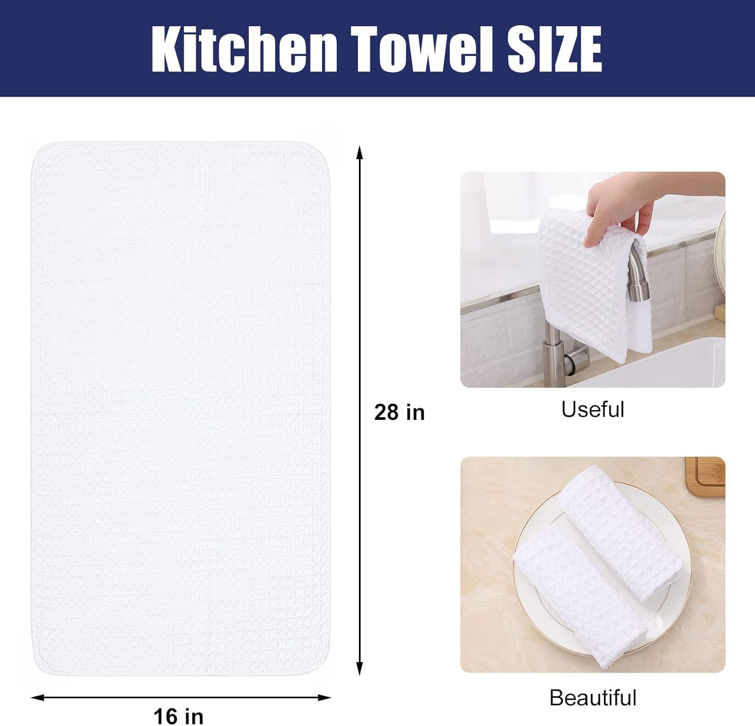 Homaxy Kitchen Towels, 16 x 28 Inches and 13 x 28 Inches, Set of 10 Bulk Cotton Kitchen Towels Set, Ultra Soft Absorbent Dish Towels for Washing Dishes, White