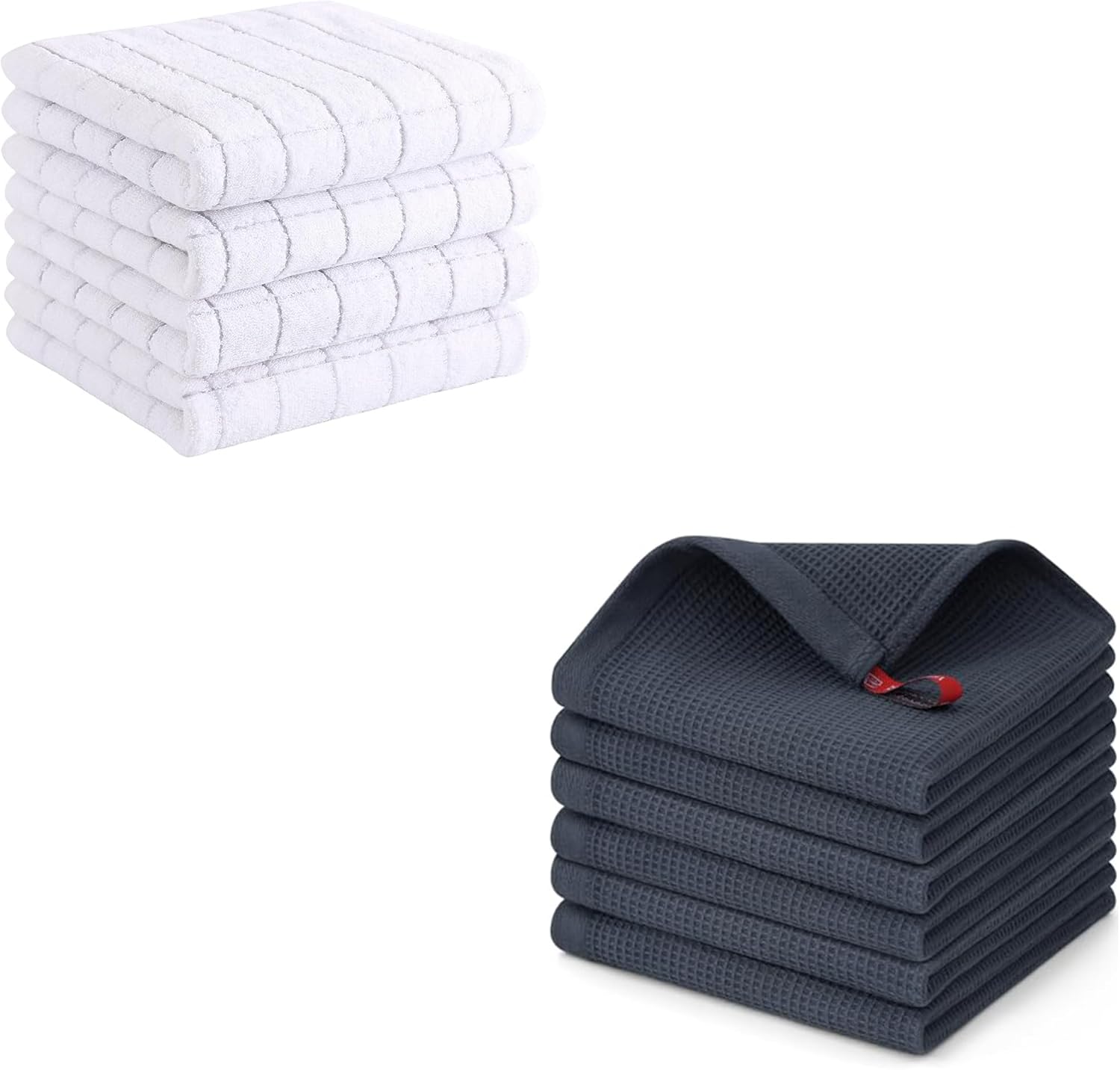 Homaxy Kitchen Towels and Dishcloths Set, 12 x 12 Inches and 13 x 28 inches, Set of 10 Bulk Cotton Kitchen Towels Set, Ultra Soft Absorbent Dish Towels for Washing Dishes, White & Dark Grey
