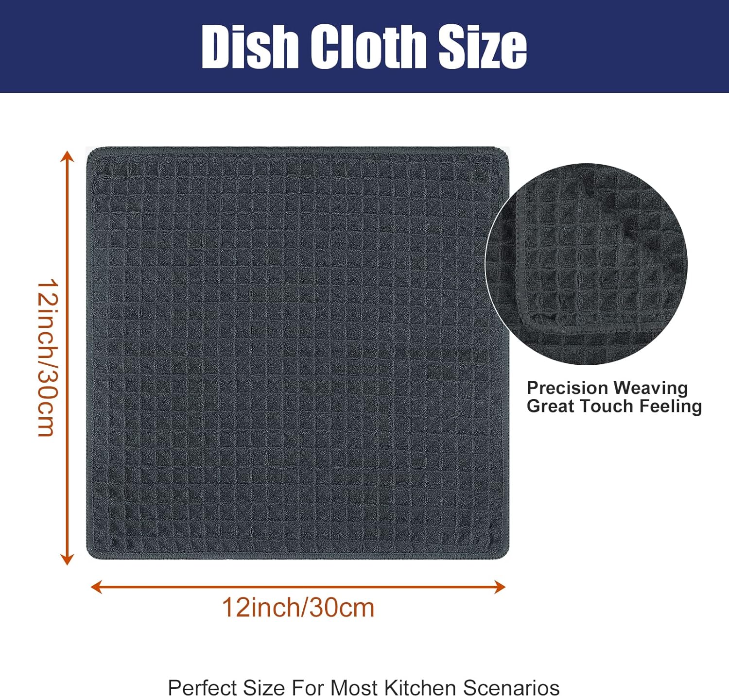 Homaxy Kitchen Towels and Dishcloths Set, 12 x 12 Inches, Set of 12 Bulk Cotton Kitchen Towels Set, Ultra Soft Absorbent Dish Towels for Washing Dishes, Dark Grey