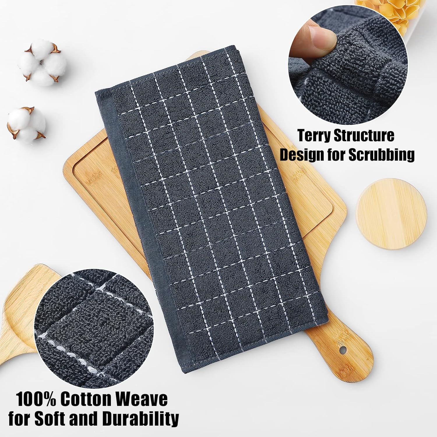 Homaxy Kitchen Towels and Dishcloths Set, 12 x 12 Inches and 16 x 28 Inches, Set of 10 Bulk Cotton Kitchen Towels Set, Ultra Soft Absorbent Dish Towels for Washing Dishes, Dark Grey
