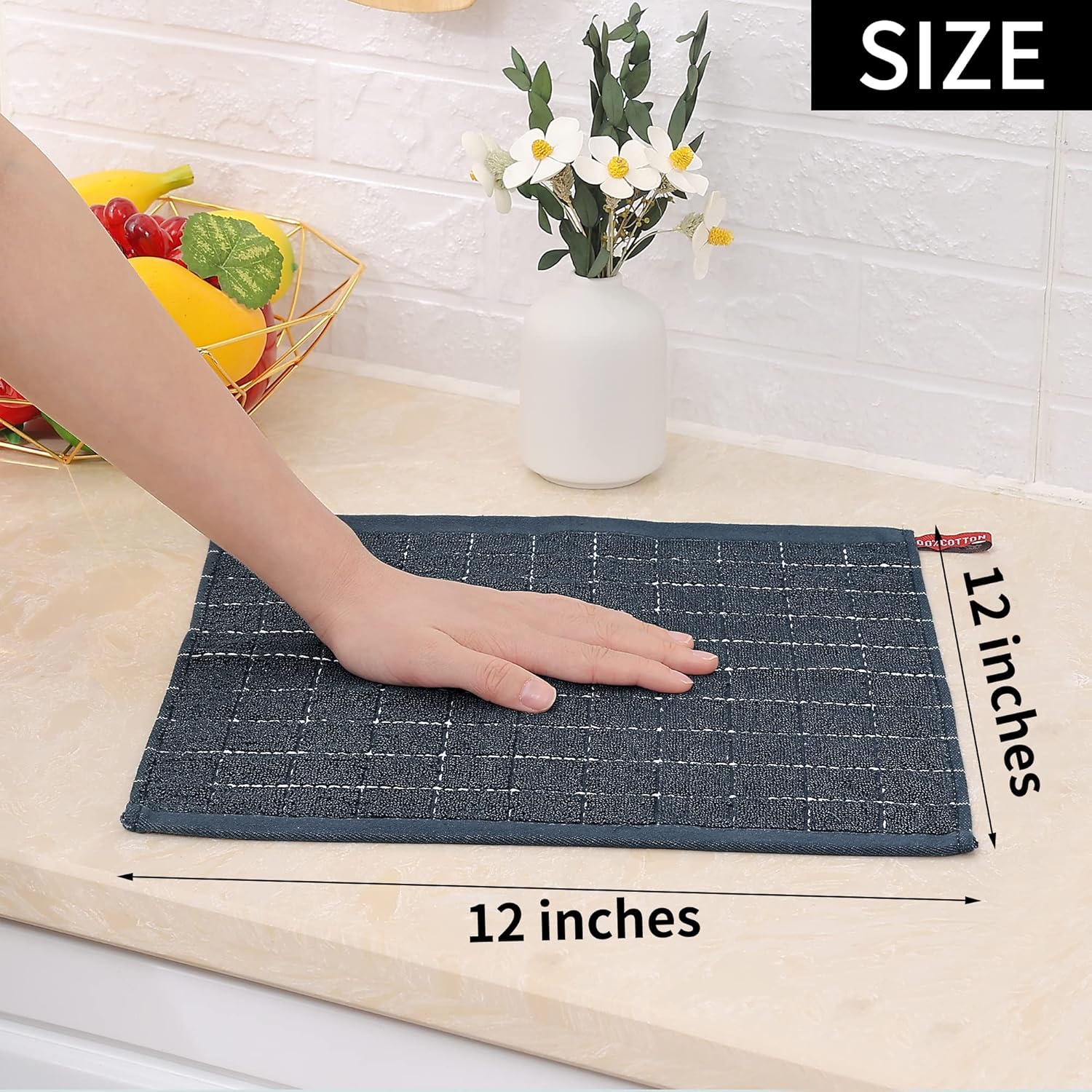 Homaxy Kitchen Towels and Dishcloths Set, 12 x 12 Inches and 16 x 28 Inches, Set of 10 Bulk Cotton Kitchen Towels Set, Ultra Soft Absorbent Dish Towels for Washing Dishes, Dark Grey