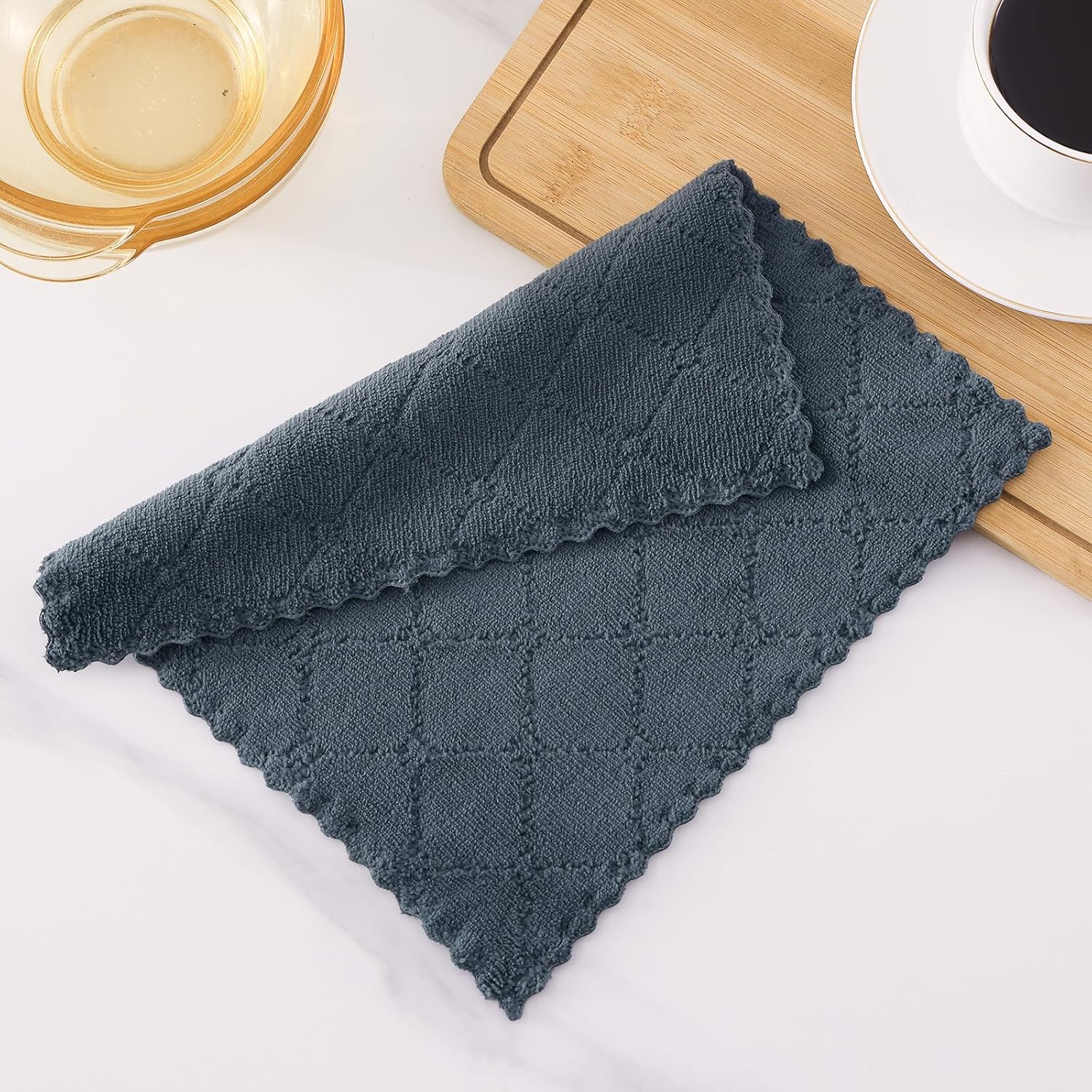 Homaxy 12 Pack Kitchen Coral Velvet Dish Cloths 10 x 10 Inches, Dark Grey and 100% Cotton Waffle Weave Kitchen Dish Cloths 12x12 Inches 6-Pack Dark Grey