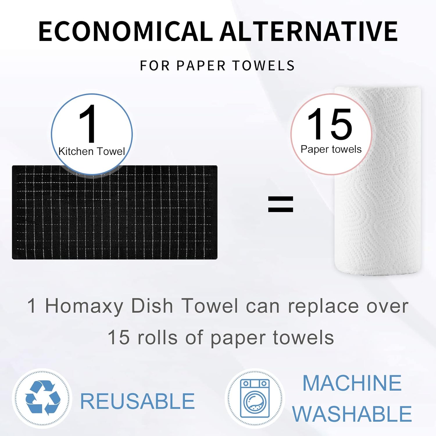 Homaxy 100% Cotton Kitchen Towels and Dishcloths Set Dark Grey, 8-Pack and Terry Kitchen Towels Black, 13 x 28 inches, 4 Pack , Checkered Designed, Ultra Soft Absorbent Dish Towels