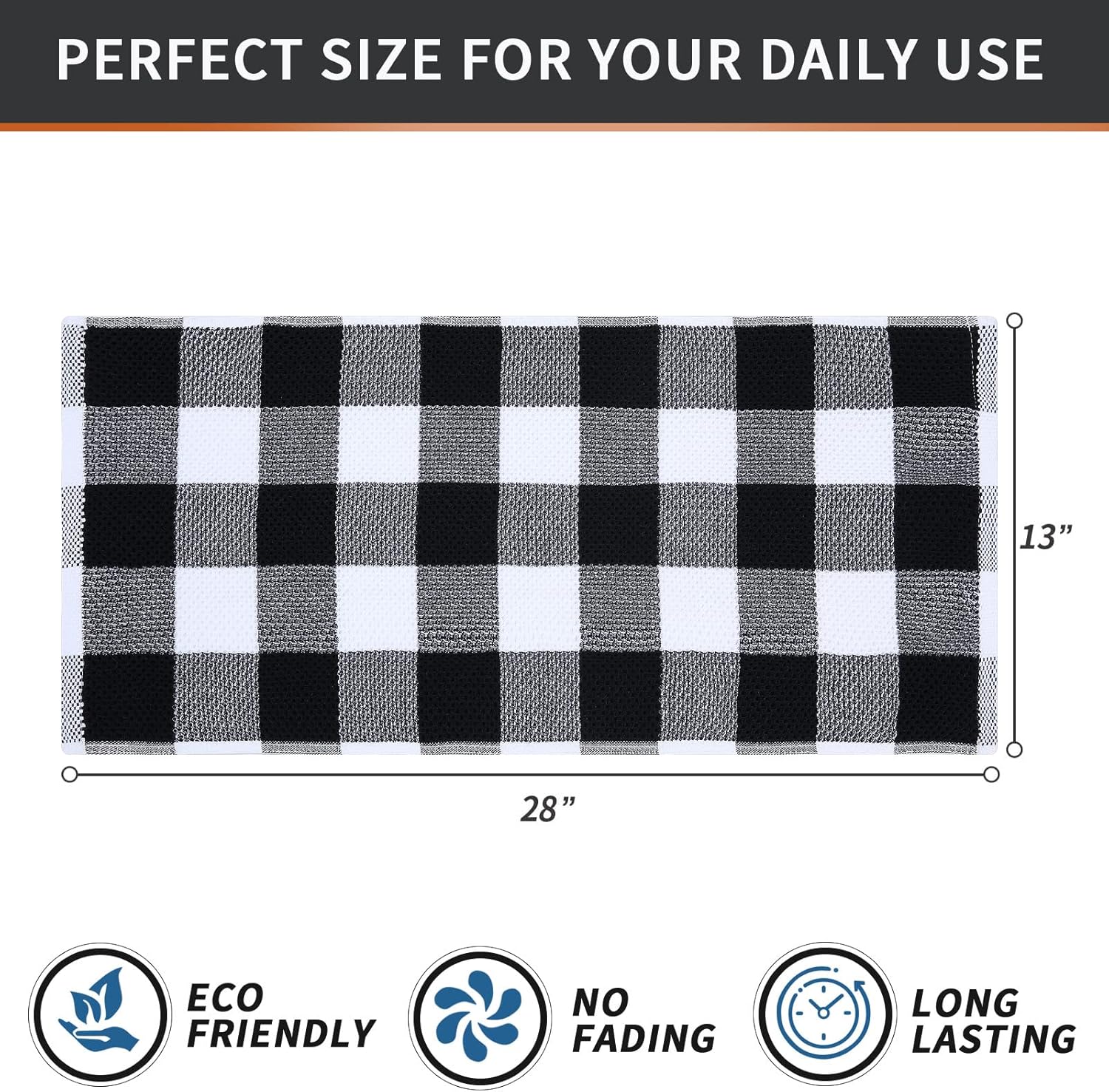 Homaxy 100% Cotton Terry Kitchen Towels and Check Kitchen Towels, 13 x 28 Inches, Set of 8 Super Soft and Absorbent Dish Towels, Black and White & Black