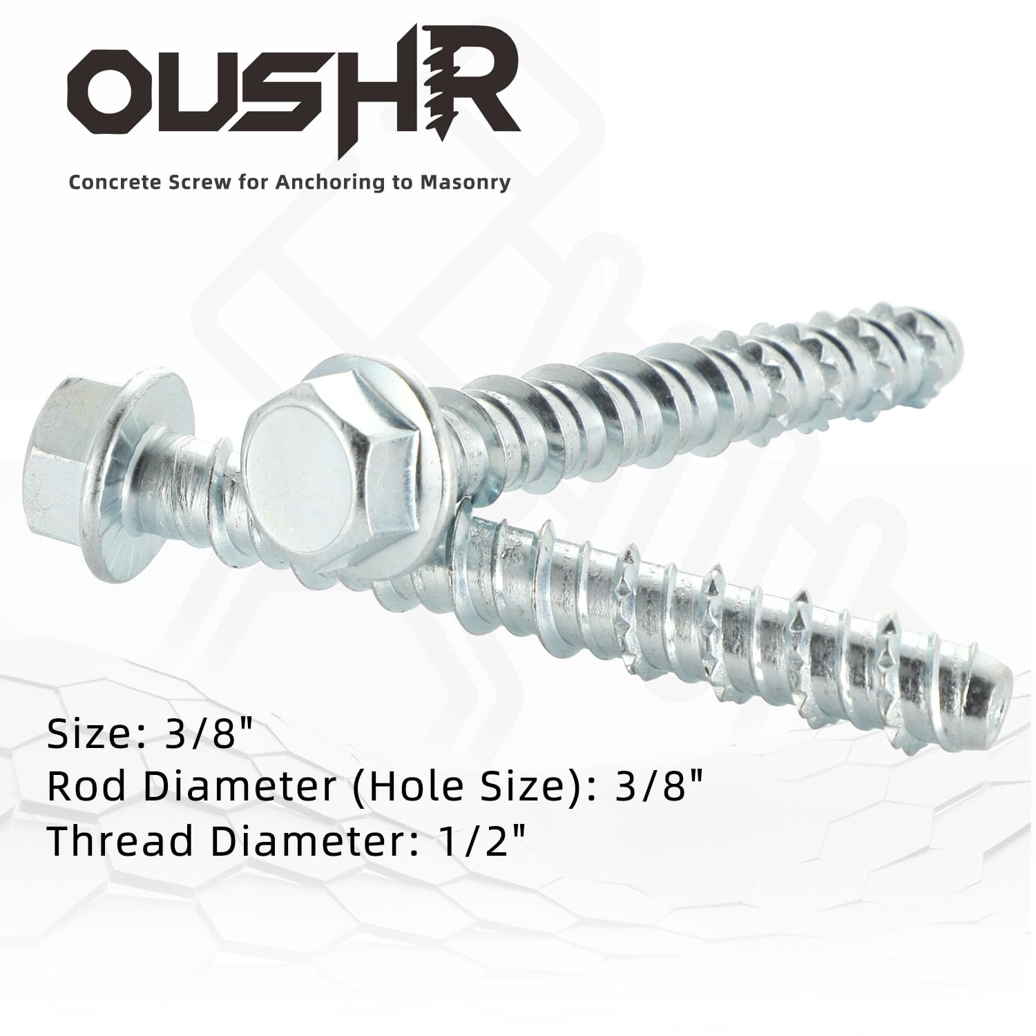 3/8" x 2-1/2" Concrete Screws, Zinc Plated Large Diameter Concrete Screw for Anchoring to Masonry, Concrete, Brick or Block, 25 PCS Including One Socket Wrench