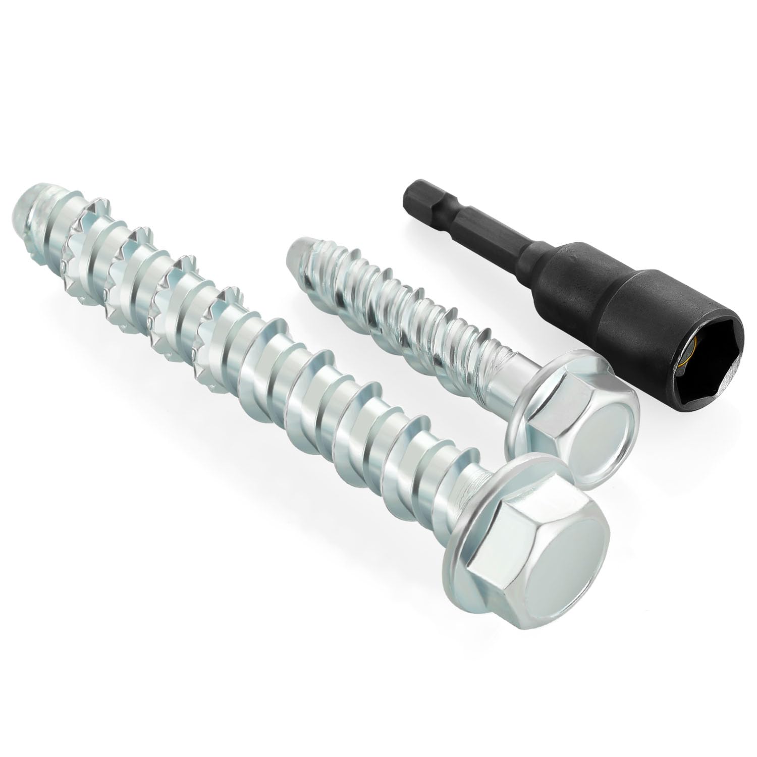 3/8" x 2-1/2" Concrete Screws, Zinc Plated Large Diameter Concrete Screw for Anchoring to Masonry, Concrete, Brick or Block, 25 PCS Including One Socket Wrench