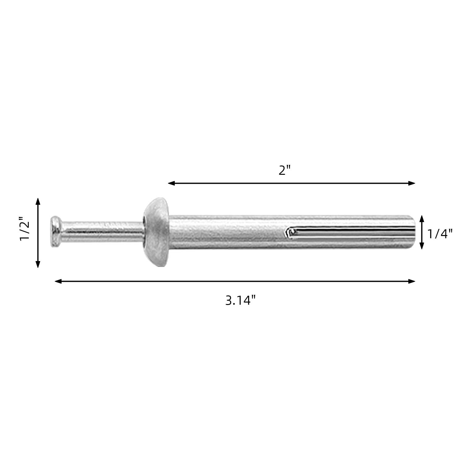 1/4 x 2 Hammer Drive Nail in Anchors, Cement Hammering Anchors, Zinc Alloy, 50 PCS