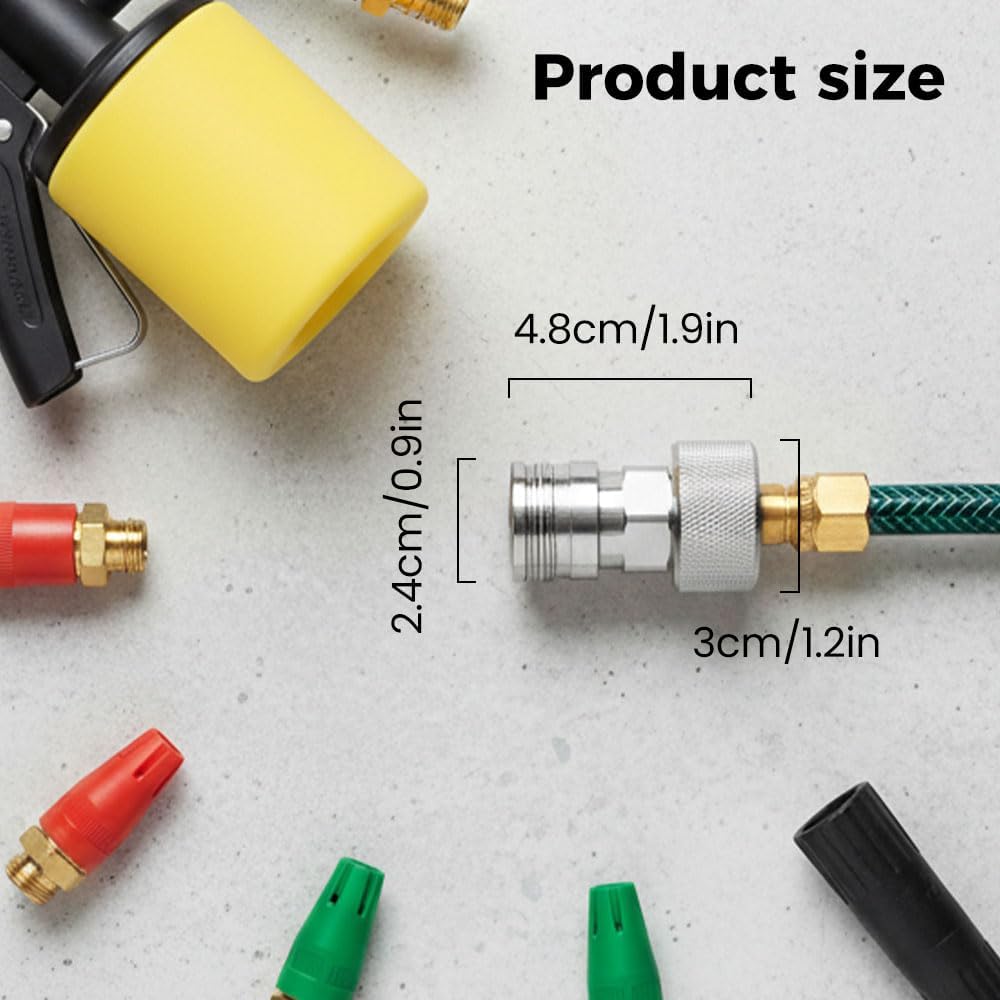 Garden Hose to Mini Power Washer Adapter-3/4 GHT to 1/4", Whit 5 Nozzle Set, Convert Water Hose to Power Washer Connector 1pcs