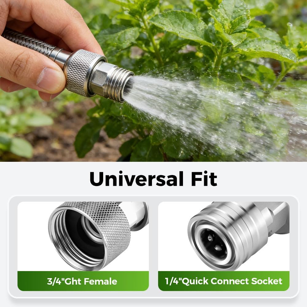 Garden Hose to Mini Power Washer Adapter-3/4 GHT to 1/4", Whit 5 Nozzle Set, Convert Water Hose to Power Washer Connector 1pcs
