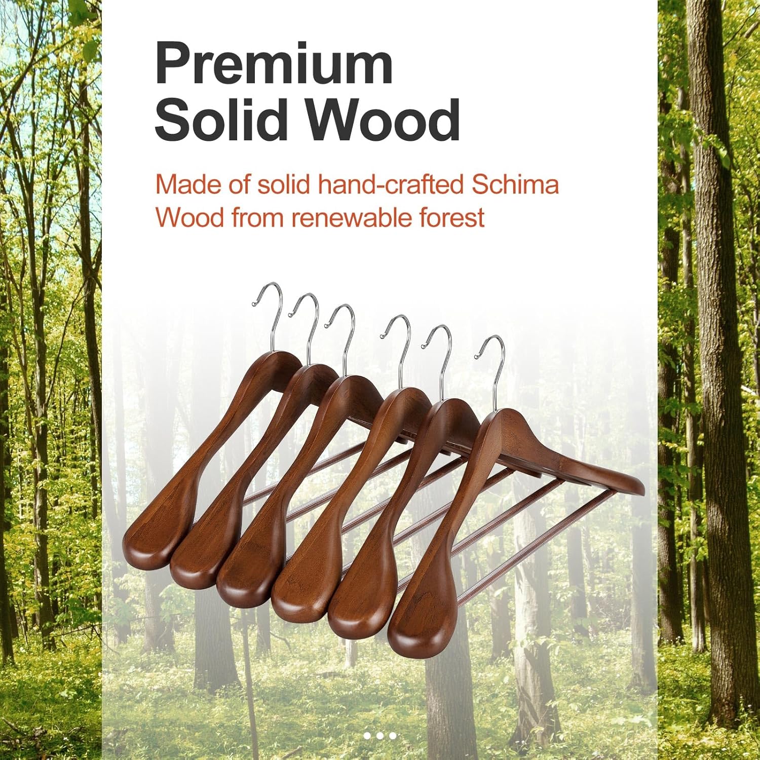 TOPIA HANGER Wide Shoulder Wooden Hangers, Suit Hangers with Non Slip Pants Bar & 360° Swivel Hook, Solid Wood Heavy Duty Coat Hanger, 6 Pack Walnut -CT02WA