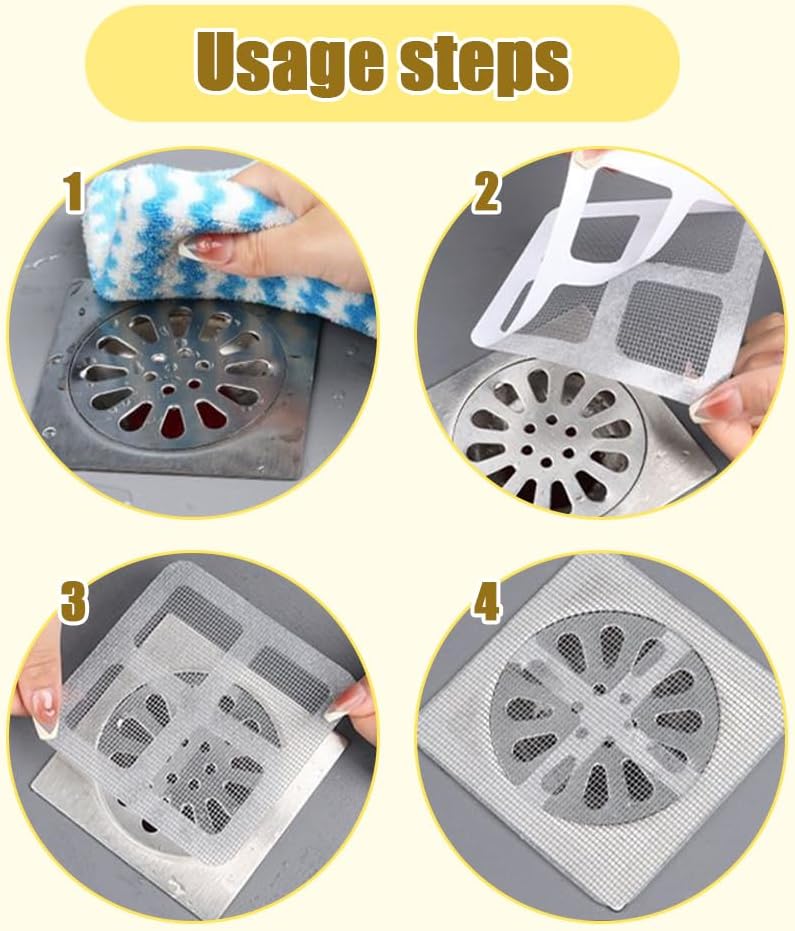 Disposable Floor Drain Filter Stickers, Disposable Shower Drain Hair Catcher to Prevent Clogged Drains, for Kitchen, Sink,Bathtub and Bathroom Drains 20 pcs