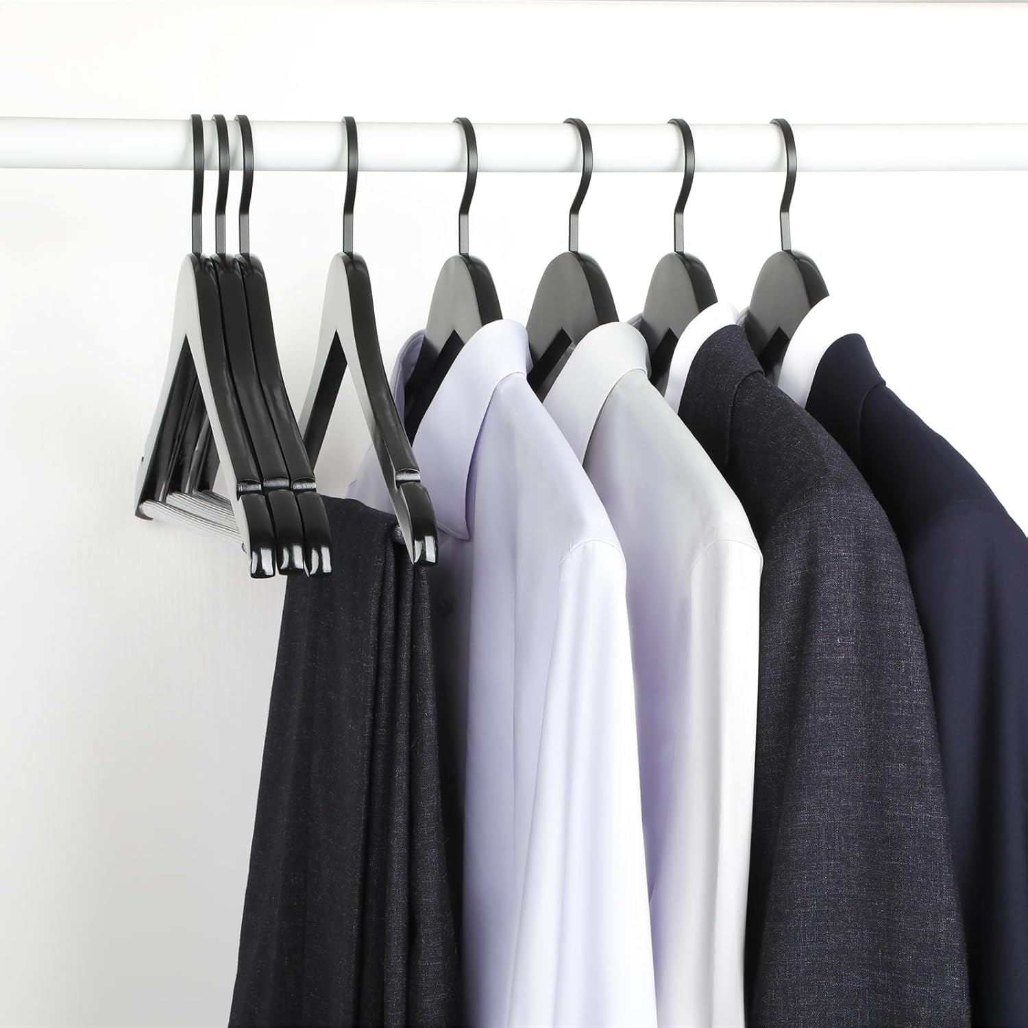 TOPIA HANGER Premium Wooden Hangers, Luxury Boutique Wood Hangers with Extra Thick Hook and Non Slip Pants Bar, Heavy Duty Coat Hanger with Notches 16 Pack, Black -CT01B