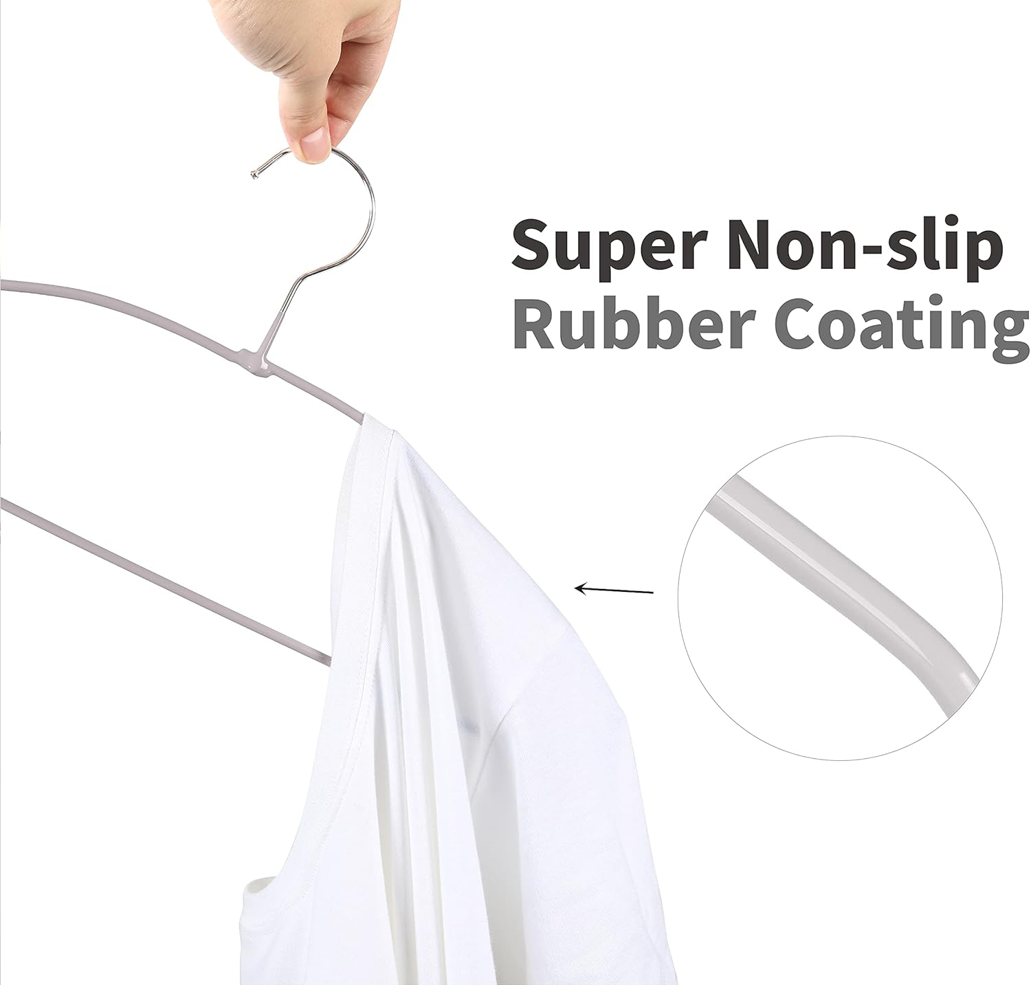 TOPIA HANGER Metal Hangers 20 Pack, Non Slip Clothes Hangers Space Saving, Heavy Duty Rubber Coated Wire Hanger for Coat, Shirt, Dress, Pants-Grey, CT12G