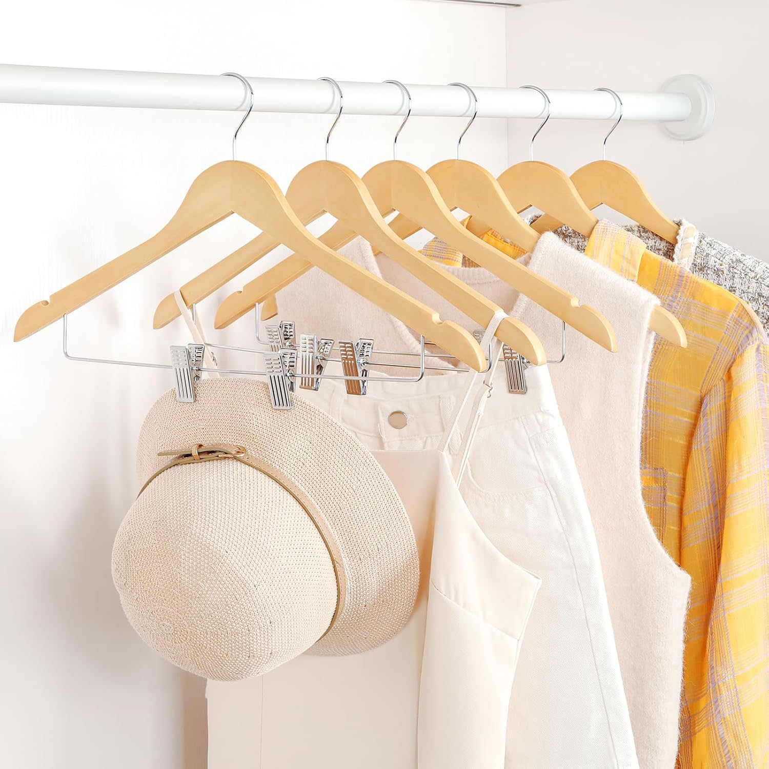 TOPIA HANGER Wooden Hangers with Adjustable Metal Clips and 360° Swivel Hook, Premium Wood Clothes Hangers 10 Pack for Suit, Pant, Skirt, Jeans, Coat, Jacket-CT28N