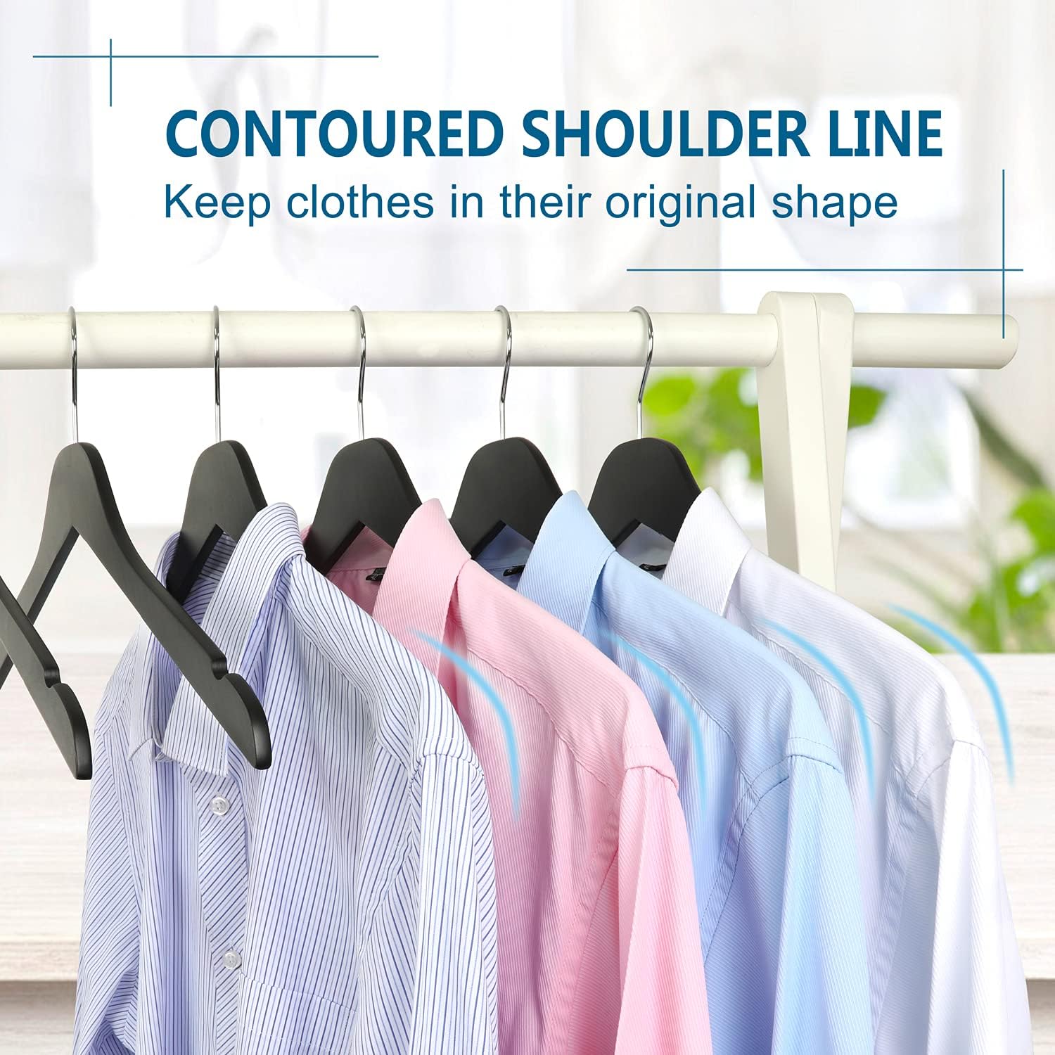 TOPIA HANGER Black Wooden Hangers 30 Pack, 0.28-inch Thick Slim Wood Clothes Hanger with Flat Design and Smooth Notches, Lightweight Space Saving Hangers for Shirt, Coat, Camisole-CT31B