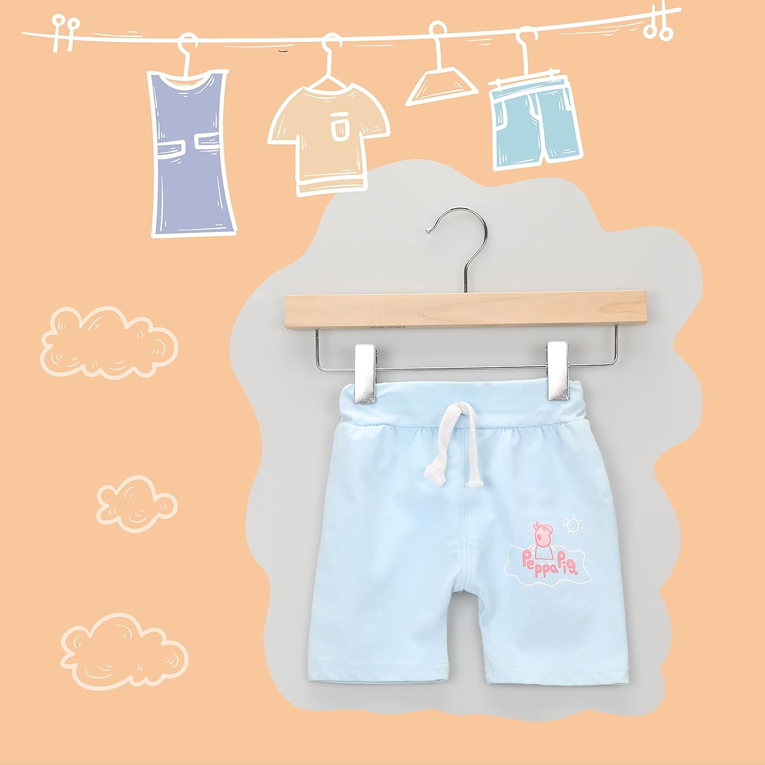 TOPIA HANGER 11.8'' Unfinished/Natural Wooden Pants Skirt Hangers for Kids Baby Toddler Children, Extra Thick Chrome Hooks & Anti-Wrinkle Premium Flat Clips 10 Pack CT09PN