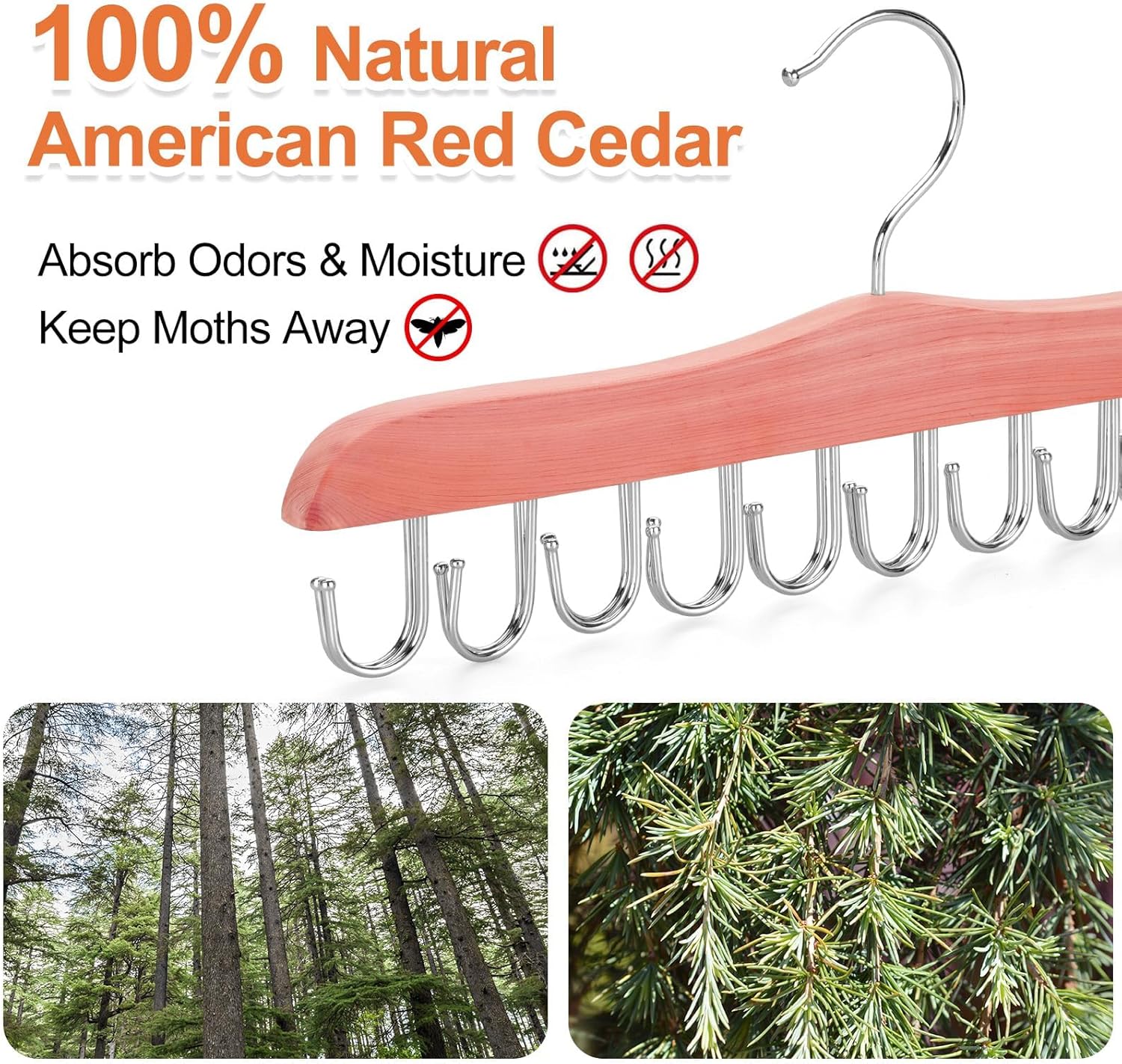 TOPIA HANGER Cedar Wood Hoodie Storage, Tie Rack, Belt Hanger, 360°Swivel Hanger