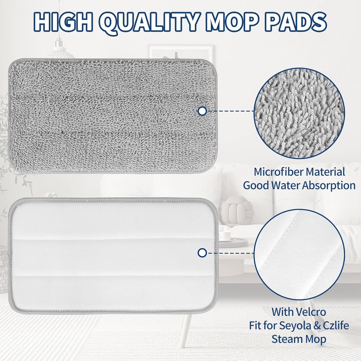 Microfiber Steam Mop Pads Compatible with FODFINU, Seyola & FEPPO and Wotaste Steam Mop Cleaner - Washable and Reusable Replacement Mop Pads for Floor Cleaning, 4 Pack