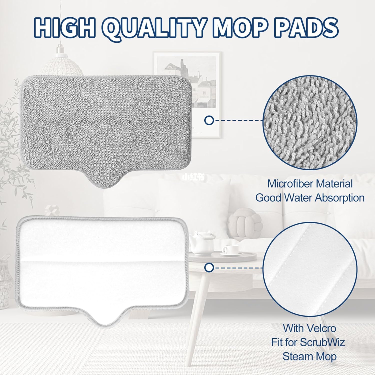 Steam Mop Pads Compatible with ScrubWiz & LABIGO Steam Mop Cleaner - Washable and Reusable Microfiber Replacement Mop Pads for Cleaning Floors and Carpets, 4 Pack