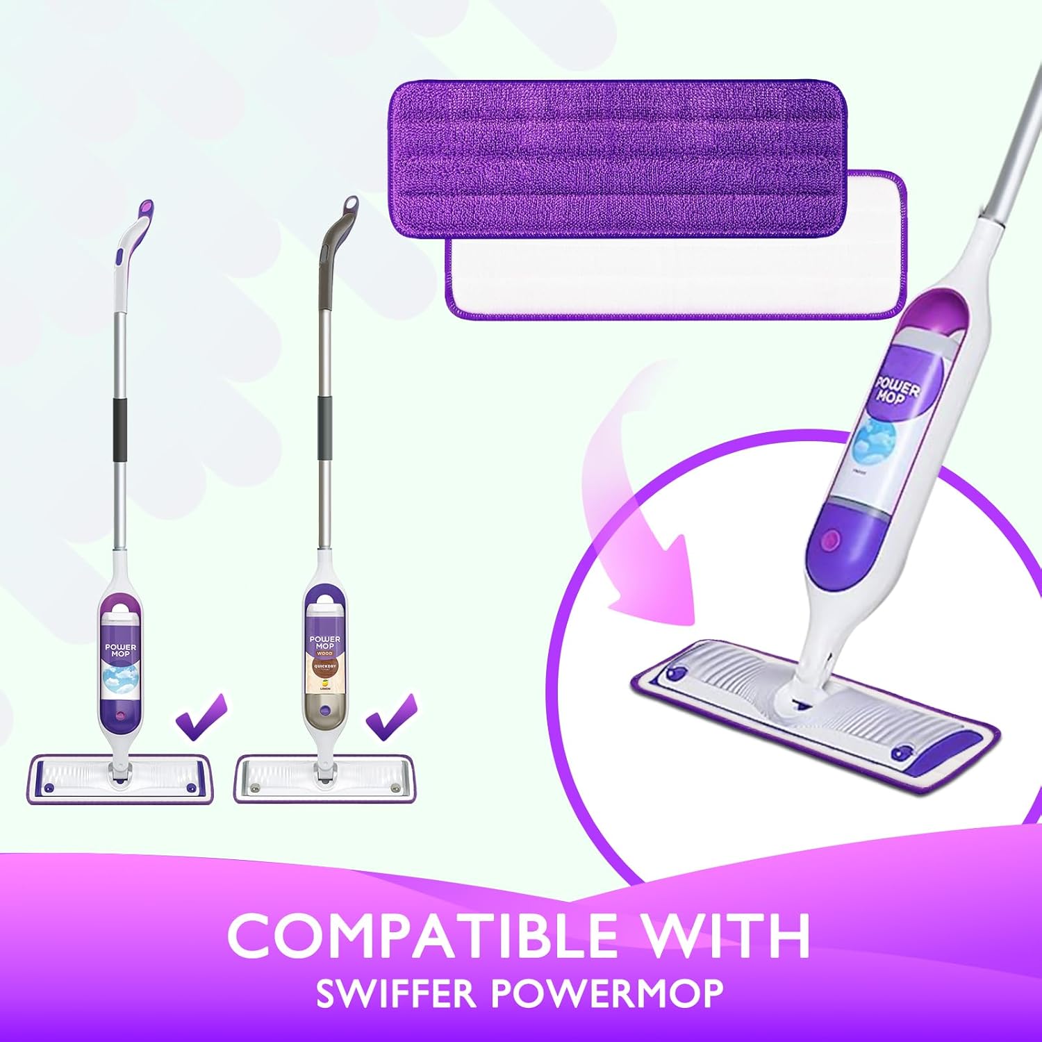 Reusable Power Mop Refills Pads Compatible with Swiffer PowerMop Mop 4 Pack & Reusable Duster Refill Compatible with Swiffer Hand Duster 4 Pack Handle is Not Included