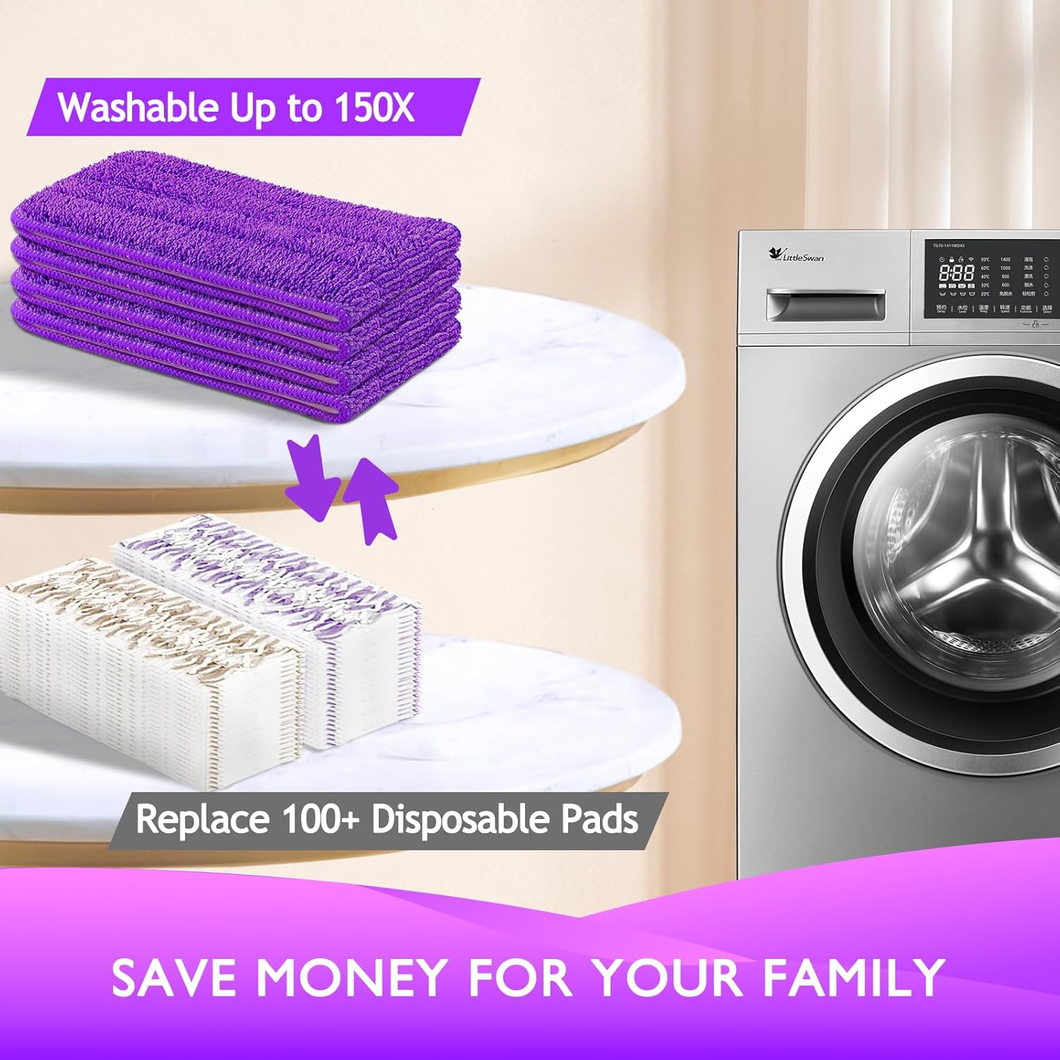 Reusable Power Mop Refills Pads Compatible with Swiffer PowerMop Mop 4 Pack & Reusable Duster Refill Compatible with Swiffer Hand Duster 4 Pack Handle is Not Included