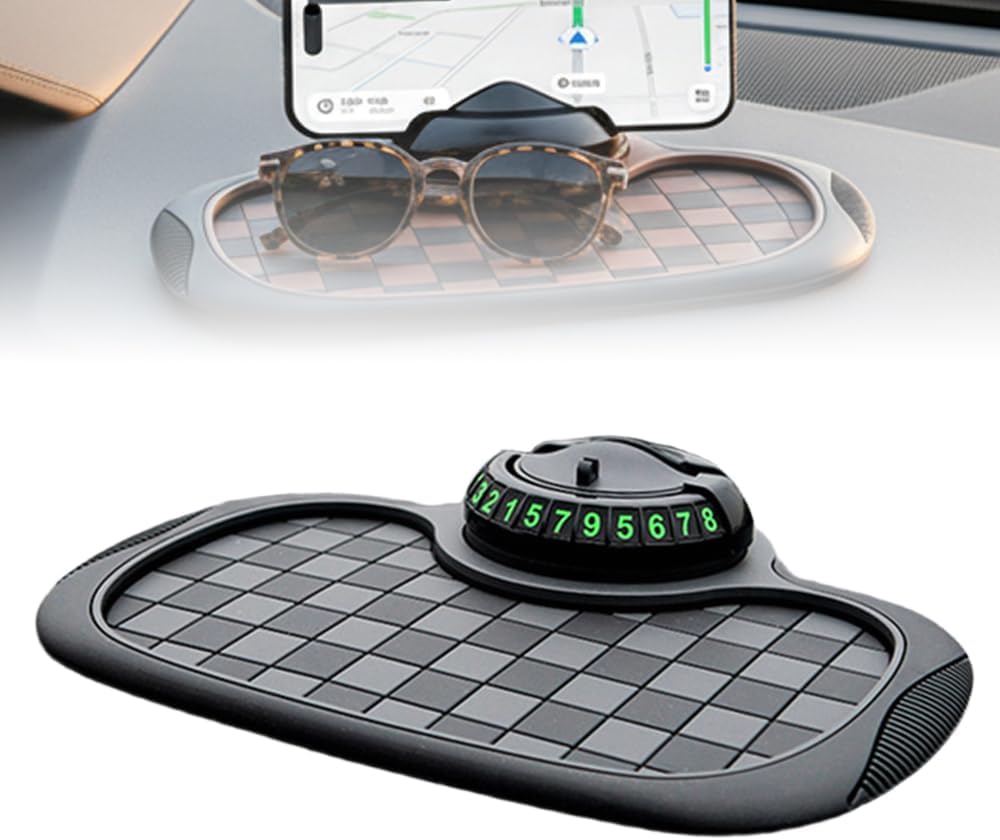 Mobile Phone Bracket Anti-Slip Mat, Multifunction Car Dashboard Mat with Temporary Parking Number, Large Universal Fit Anti-Slip Mat for Phones, Sunglasses and Keys Gadget Black-Gray