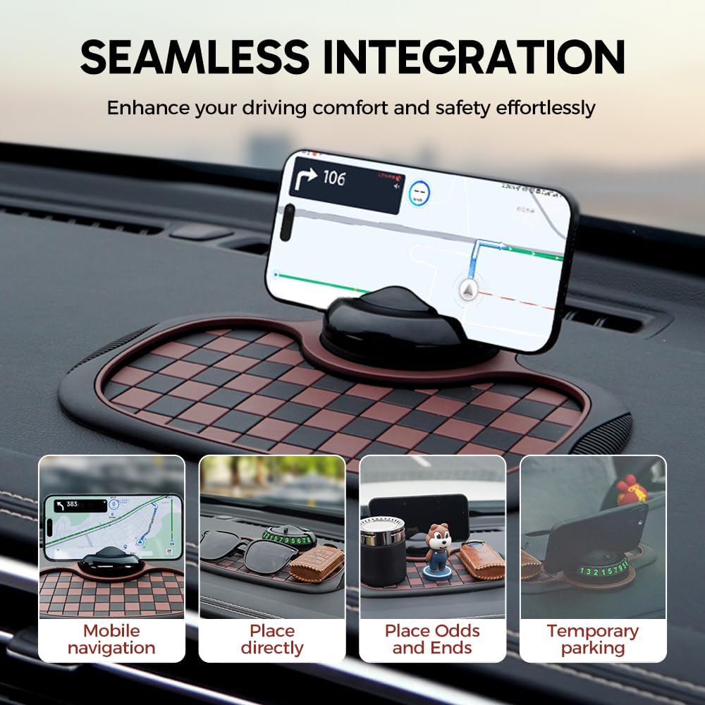 Mobile Phone Bracket Anti-Slip Mat, Multifunction Car Dashboard Mat with Temporary Parking Number, Large Universal Fit Anti-Slip Mat for Phones, Sunglasses and Keys Gadget Black-Gray