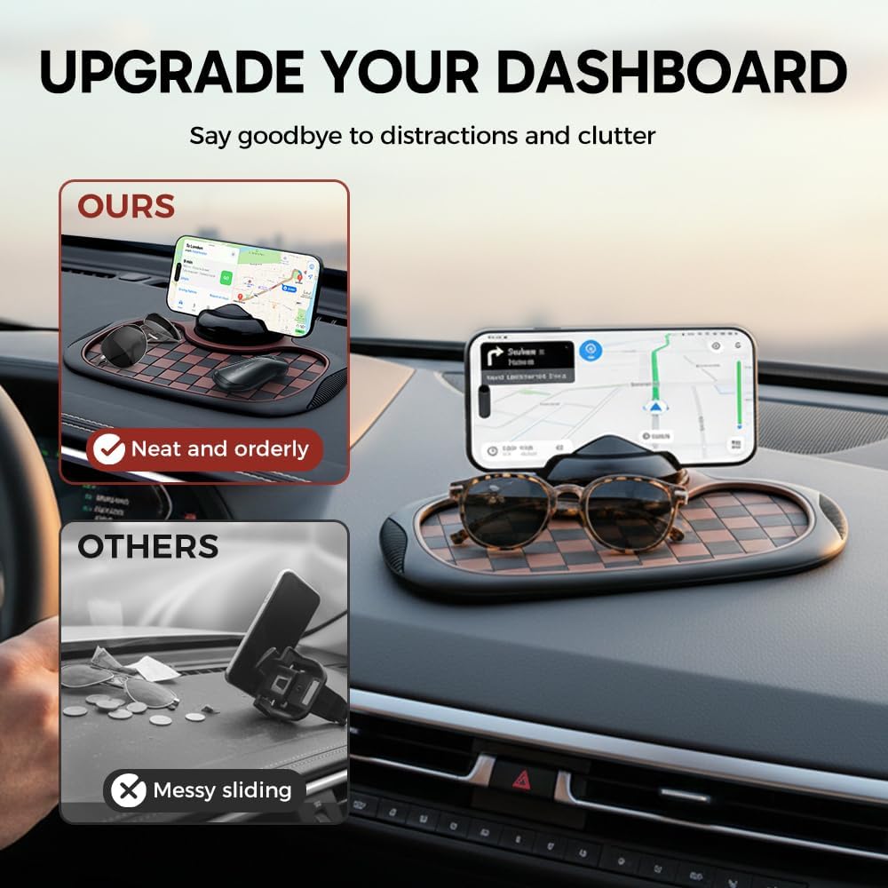Mobile Phone Bracket Anti-Slip Mat, Multifunction Car Dashboard Mat with Temporary Parking Number, Large Universal Fit Anti-Slip Mat for Phones, Sunglasses and Keys Gadget Black-Gray